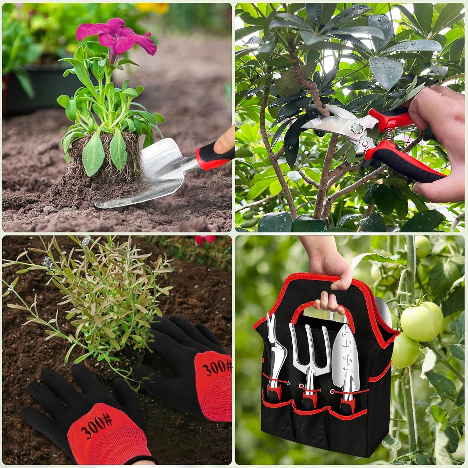 Gardening Tool Set, 8 Pieces Aluminum Heavy Duty Gardening Kit with Ergonomic Ha