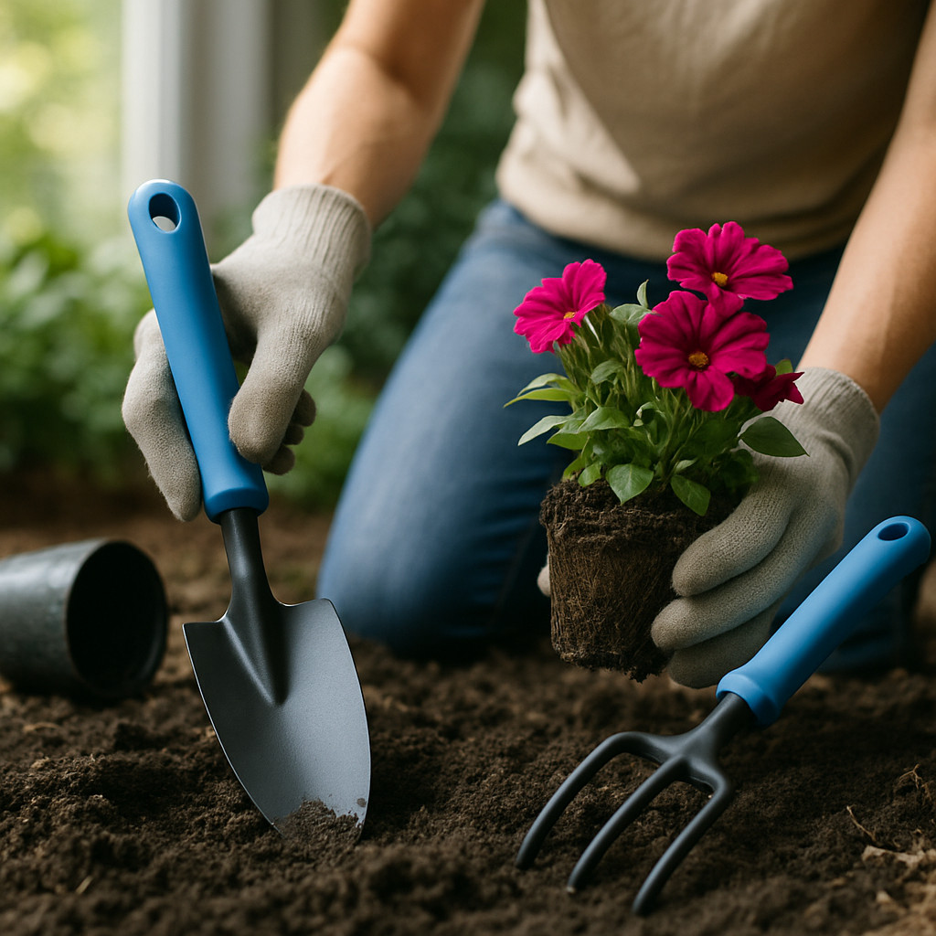 Garden Hand Tool Set with Pruning Shears, Trowel, Cultivator & Wood Handles