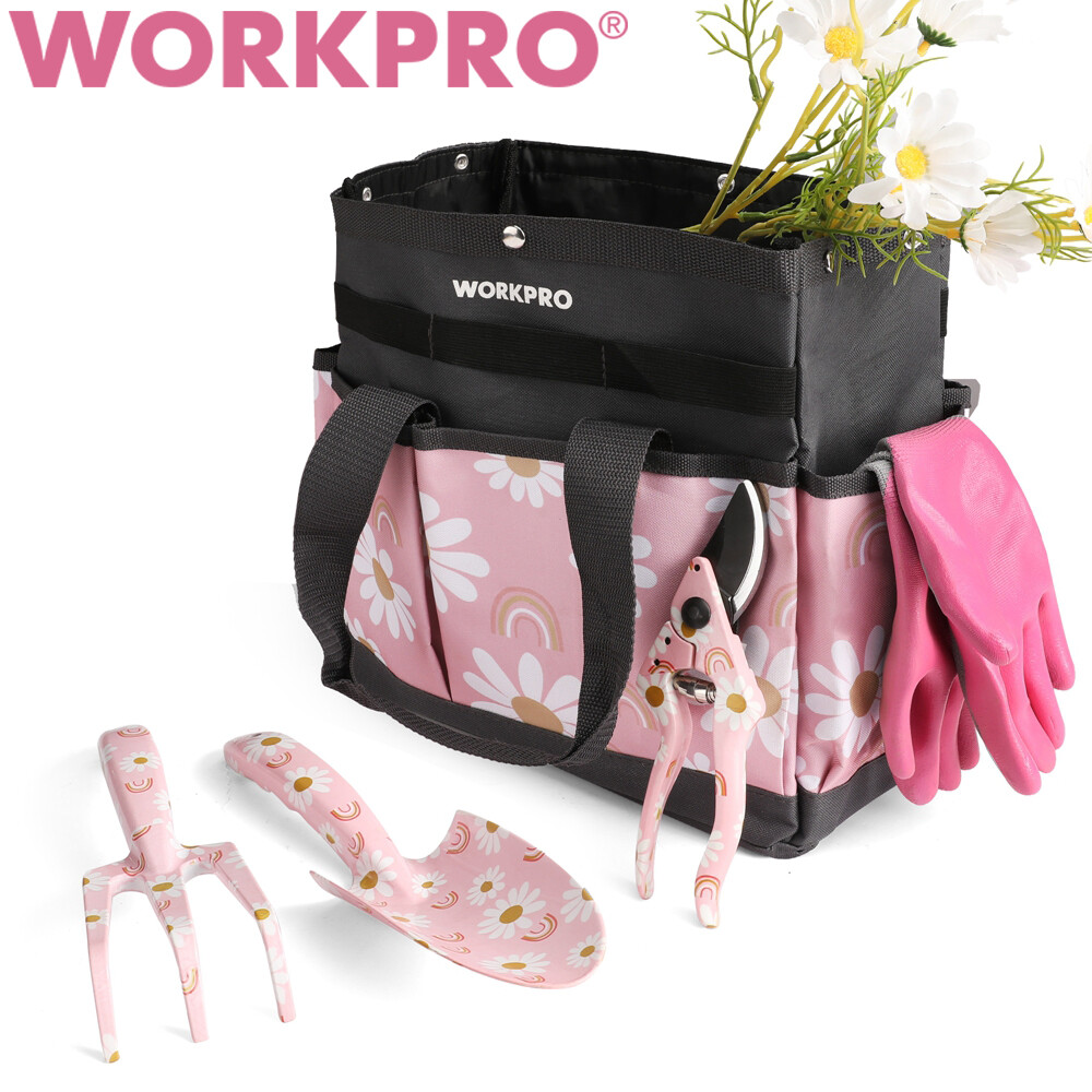 WORKPRO 5PIECE Garden Tool Set Aluminum Heavy Duty Gardening Tool Set w/Tool Bag