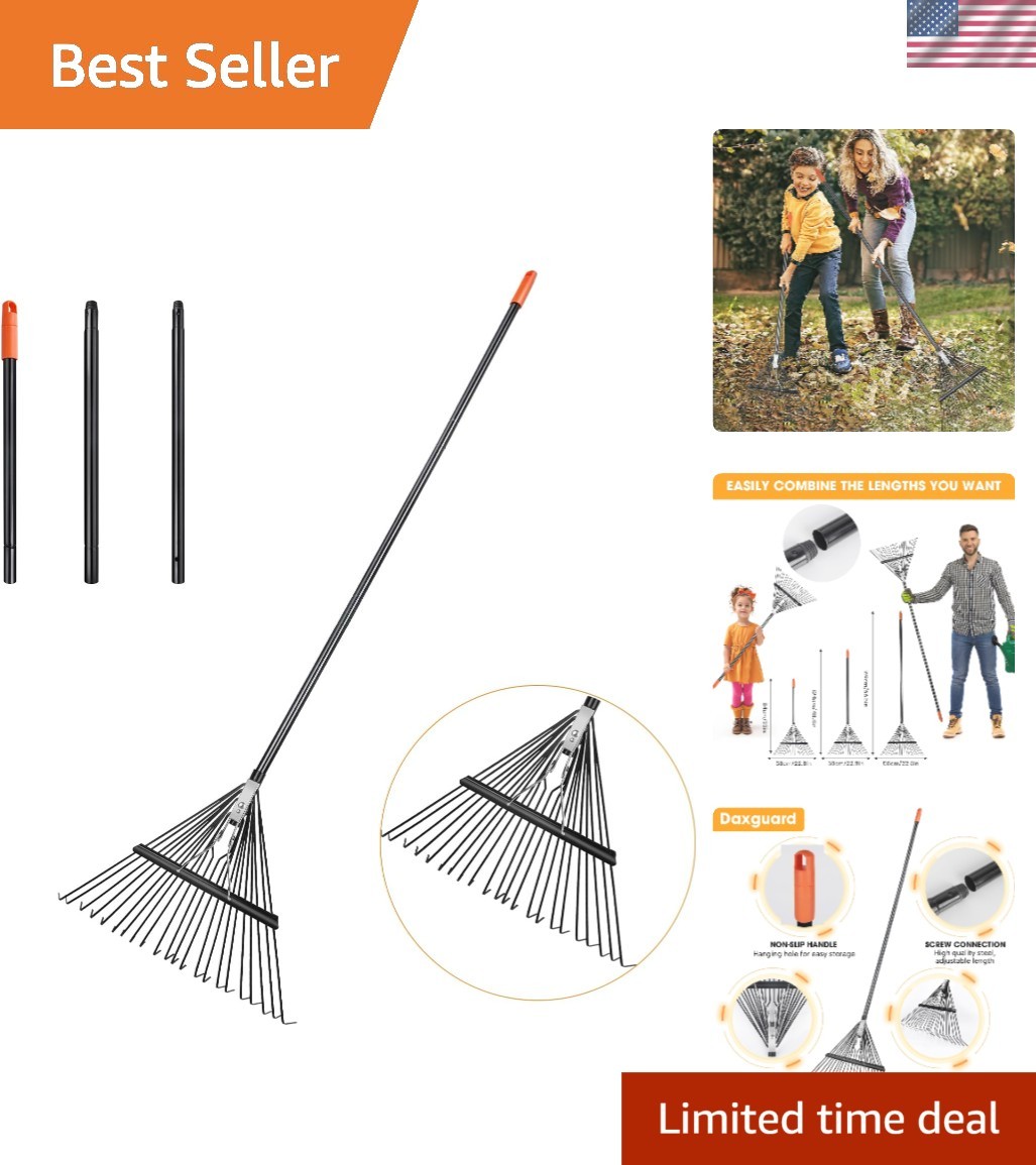 Professional 22 Tines Leaf Rake – Durable 46 HRC Steel, Adjustable 33-67″ Handle