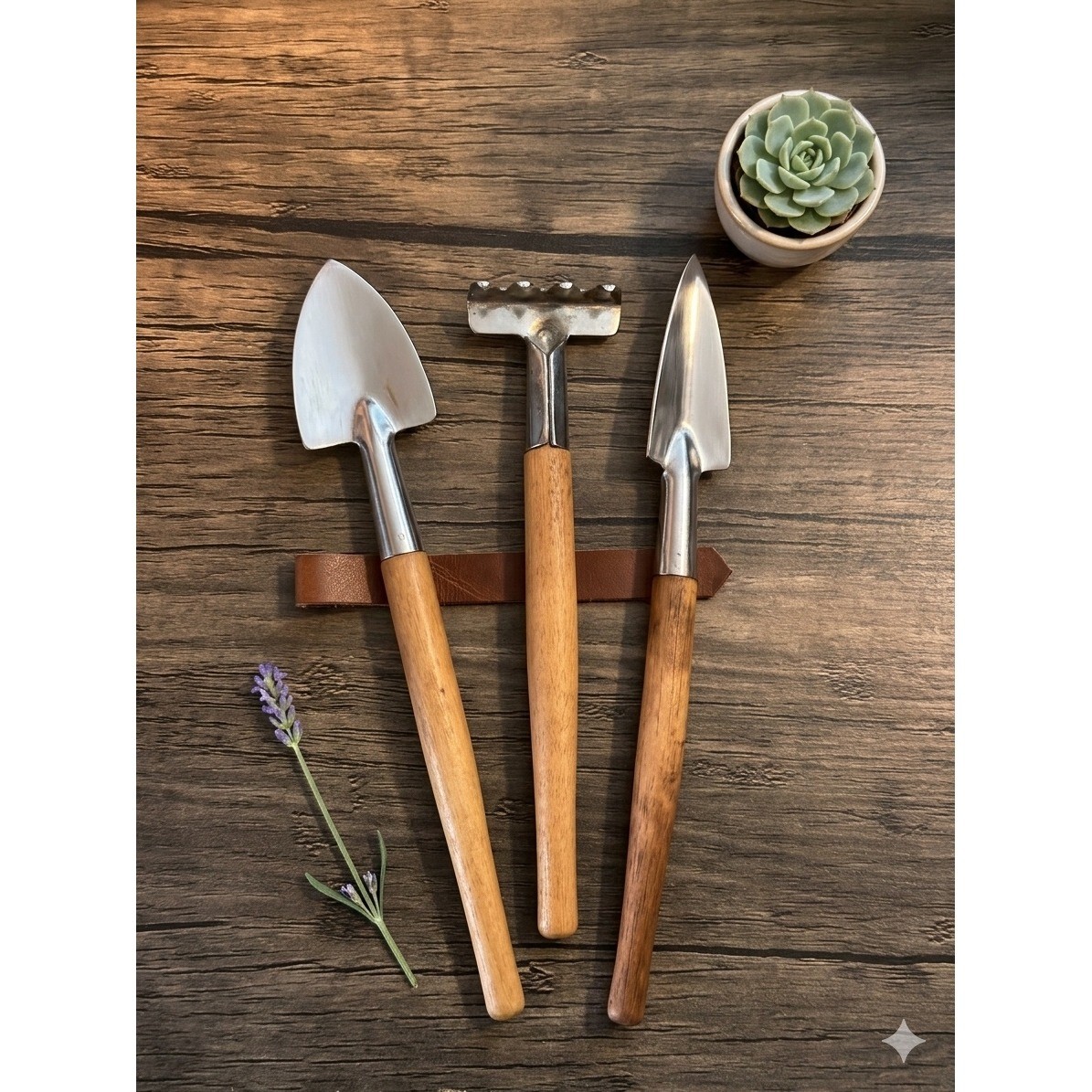 Himark Vintage Miniature Garden Tool Set 3pc Wood Metal Spade Rake Trowel Taiwan