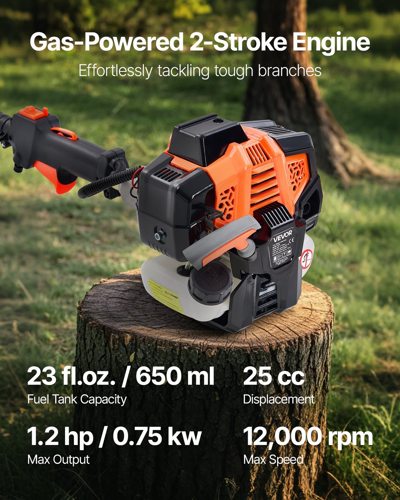 Gas Pole Saw,25CC 2 Stroke Gas Powered Pole Saws with 12 in Cutting Bar,Cordless