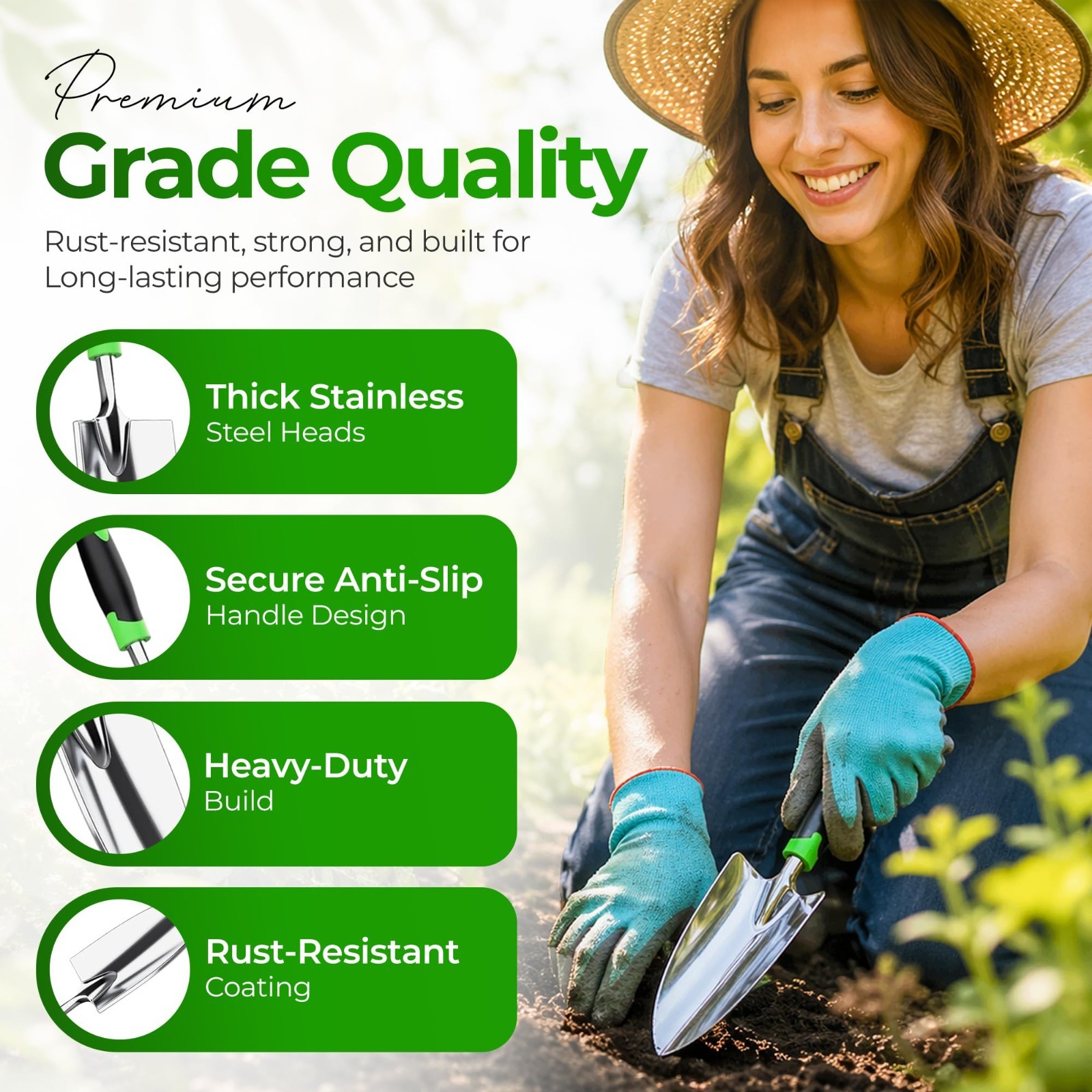 8-Piece Gardening Tools Set with Bag – Heavy Duty Stainless Steel, Ergonomic Han