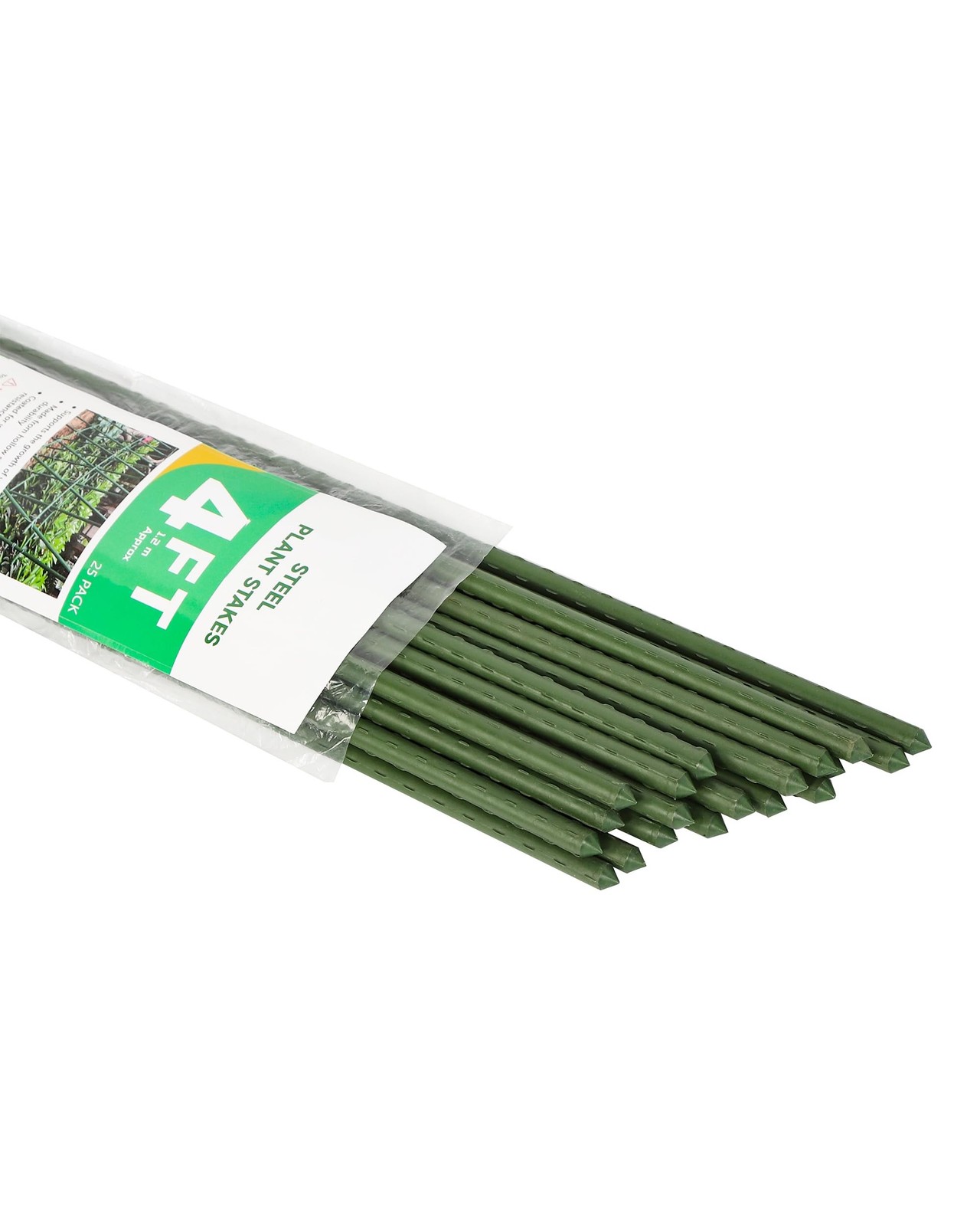 4ft Garden Stakes, Plastic Coated Steel Plant Stakes for Climbing Plants 25pcs