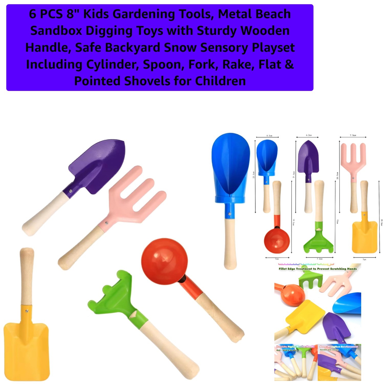 6-Piece Kids Gardening Tools Set – Durable Metal & Wood Beach Playset