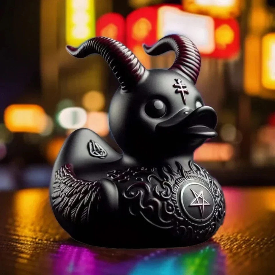 Dark Gothic Rubber Duck Figurine Satan Rock Punk Halloween Home Decor