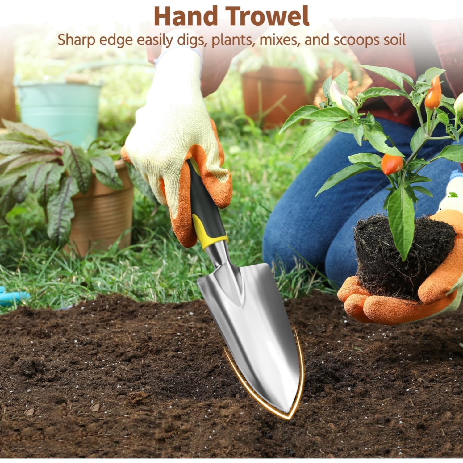Essential 3-Piece Garden Tool Set with Ergonomic Grip for Beginners, Yellow