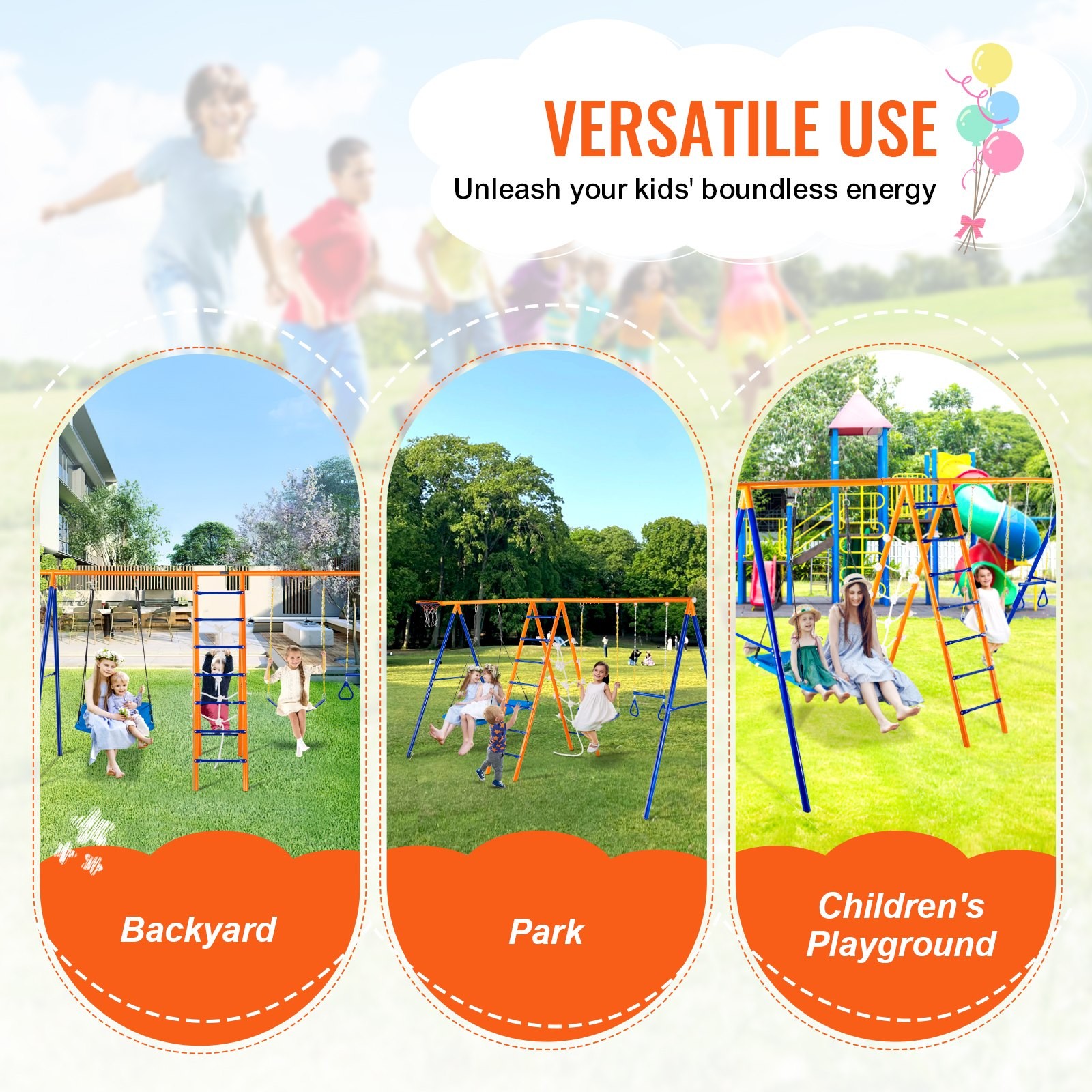 Swing Sets for Backyard,6 in 1 Swing Set with 2 Swings,Trapeze Bar,Climbing Ladd