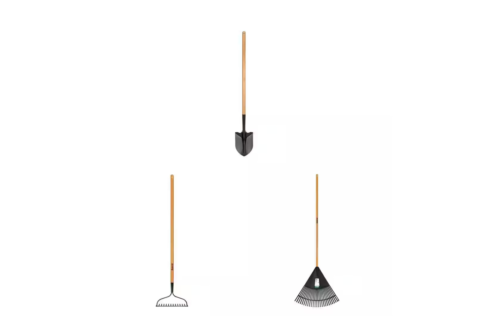 3 Piece Garden Tool Set Shovel Bow Rake Leaf Rake Carbon Steel Wood Handle
