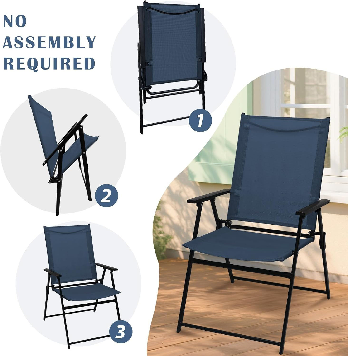 Folding Patio Chairs Set of 4 Stackable Outdoor Chairs with Armrests Backrest Po