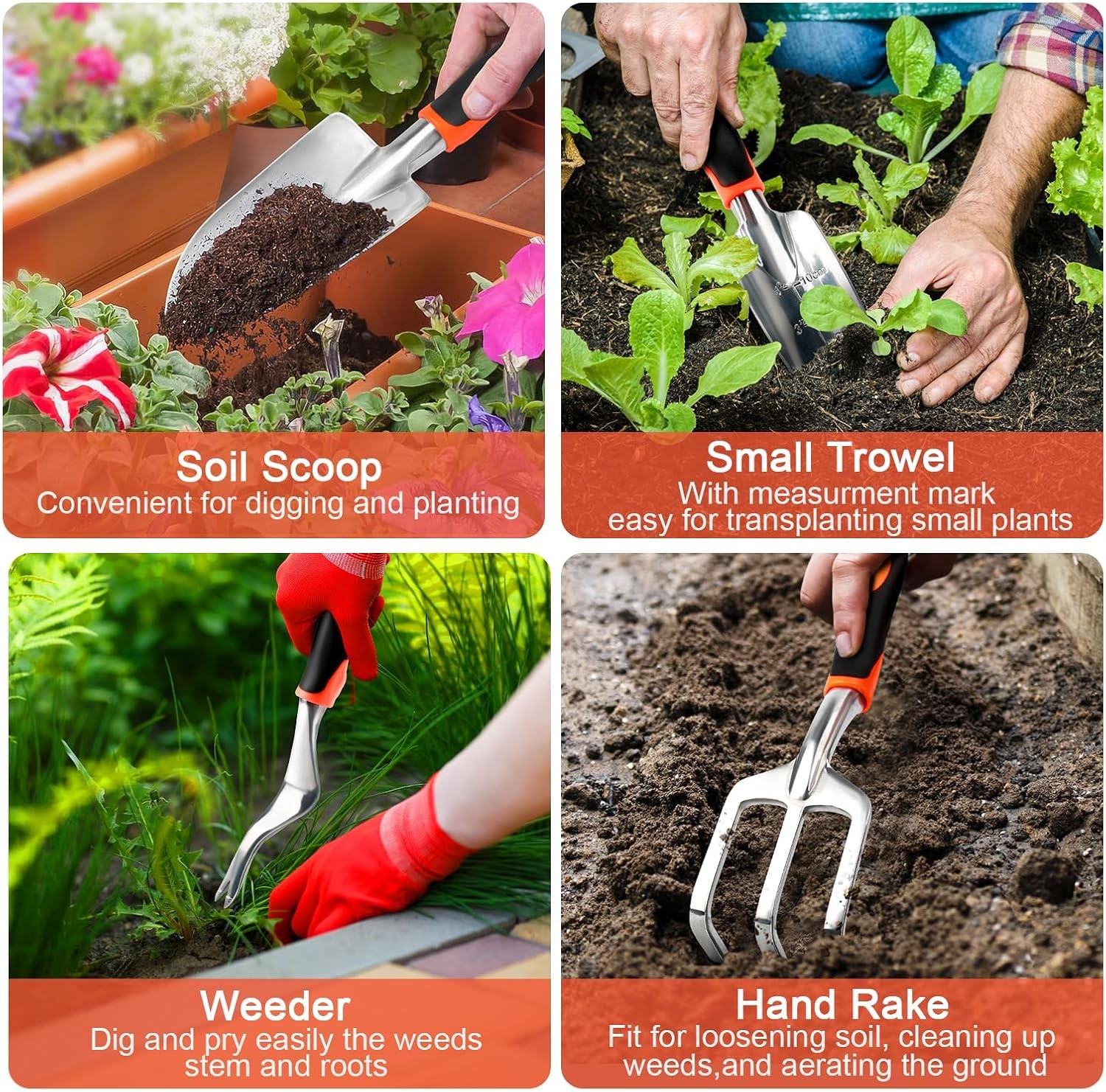 8 Pcs Garden Tools Set, Non Slip Ergonomic Handle, Heavy Duty , with Storage Bag