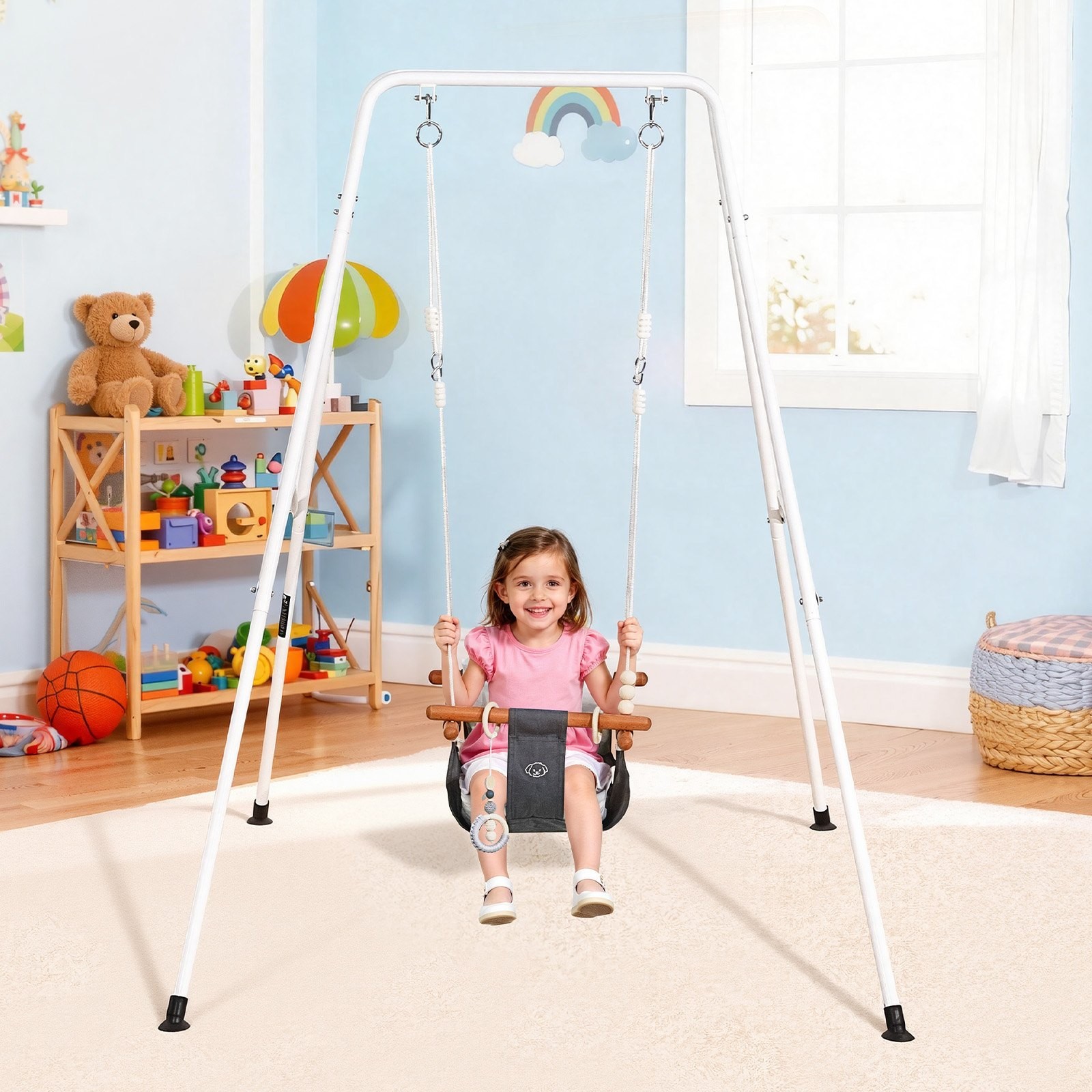 Toddler Swing and Jumper, 2 in 1 Swing Set and Bouncer, Soft Cushion with Foldab