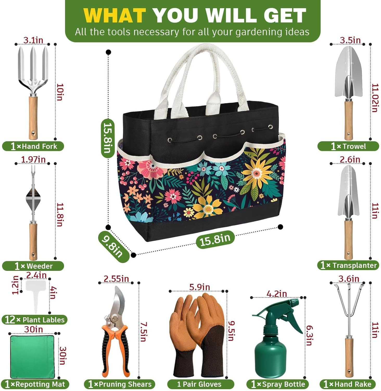 22Pcs Gardening Tools Set for Women Heavy Duty Garden Hand Tool Kit Birthday Gif