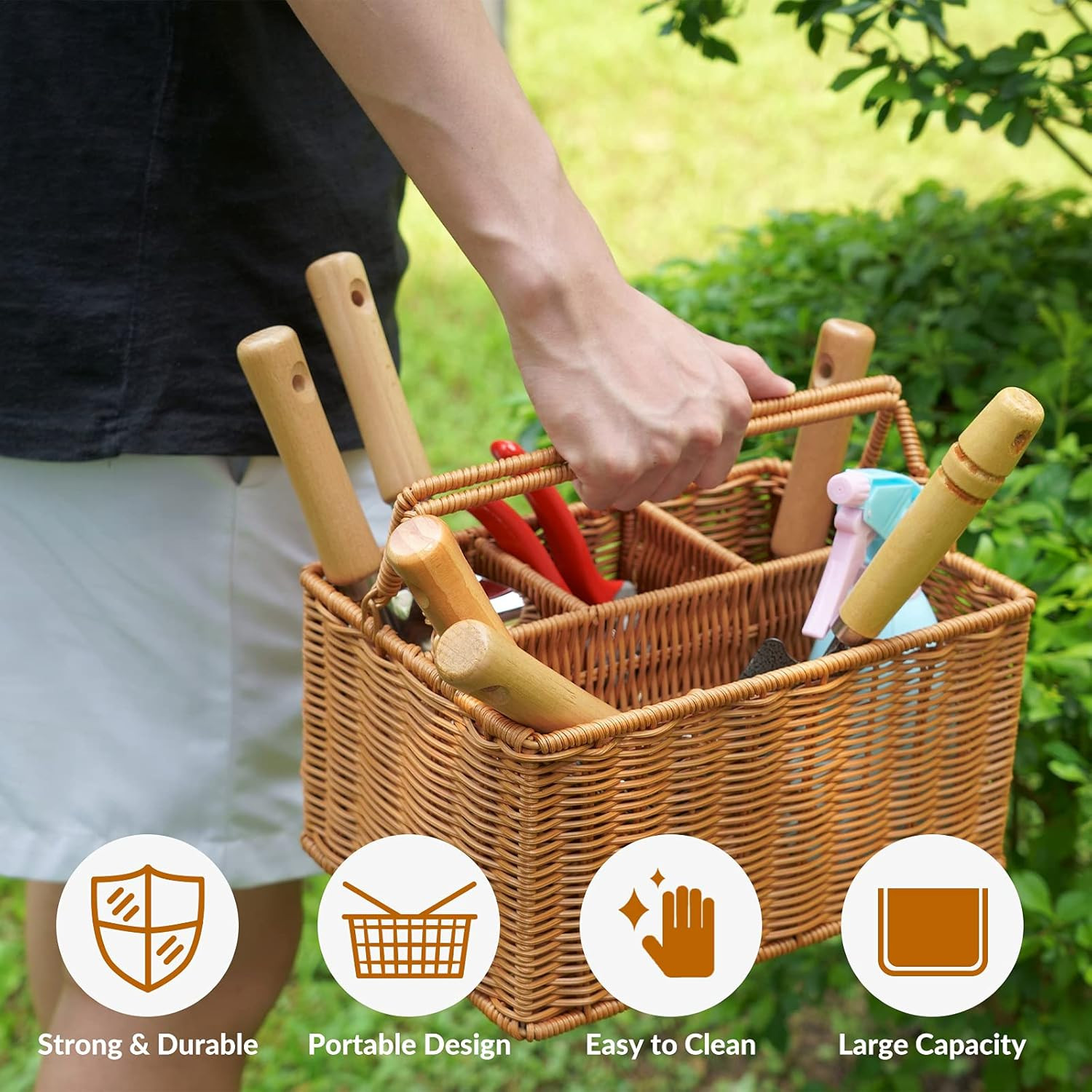 Garden Tools Set with Basket, Heavy Duty Stainless Steel Gardening Hand Tool wit