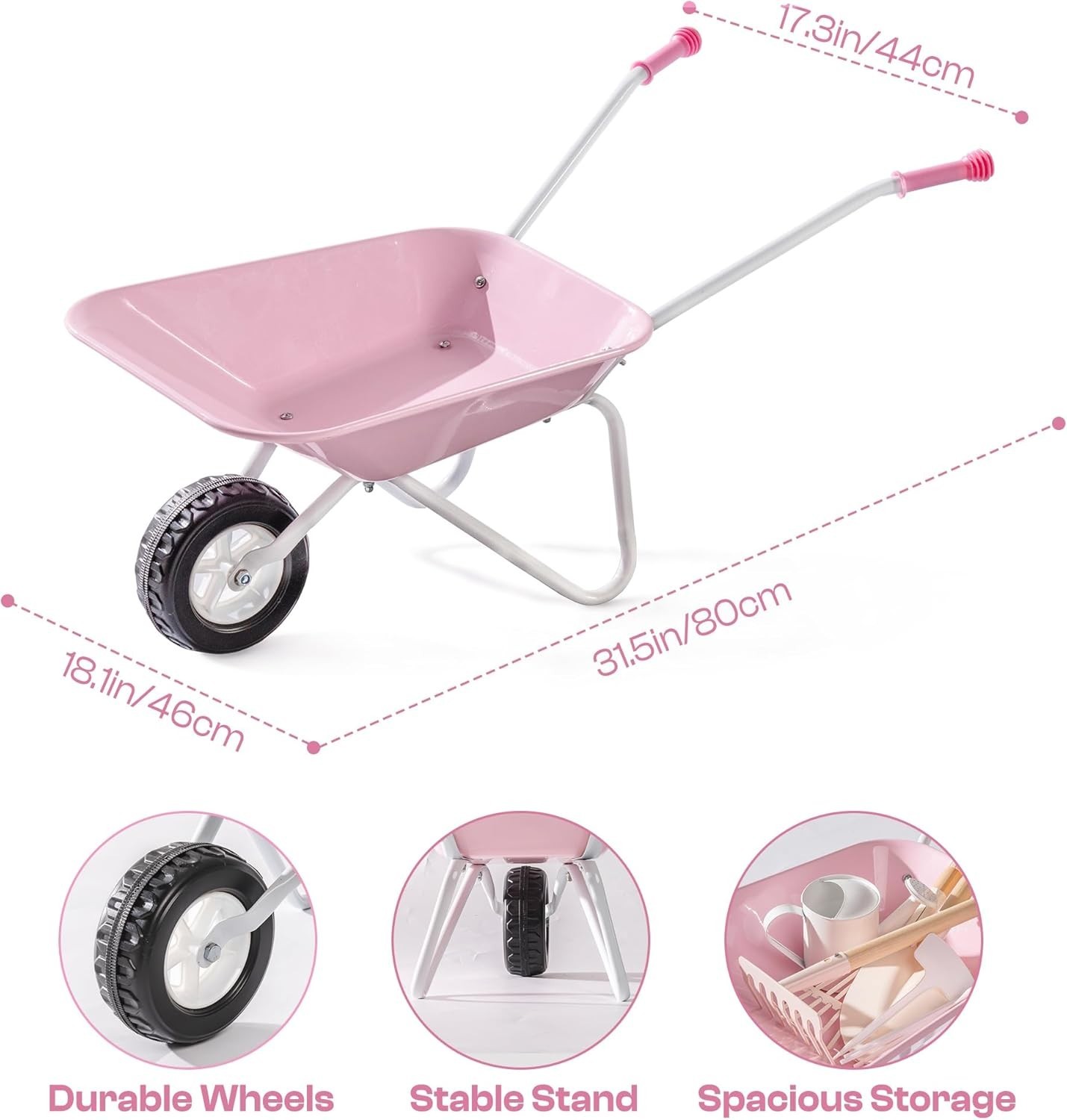 Kids Wheelbarrow with Gardening Set – Metal Wheelbarrow Toddler Outdoor Play …