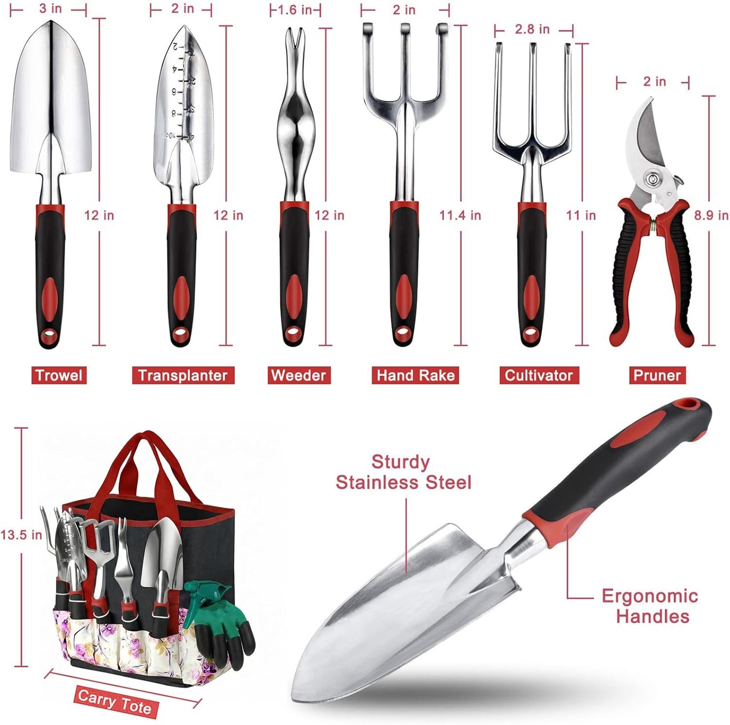 Home Garden Tools Set 30 Piece Stainless Steel Gardening Kit with Vintage Bag