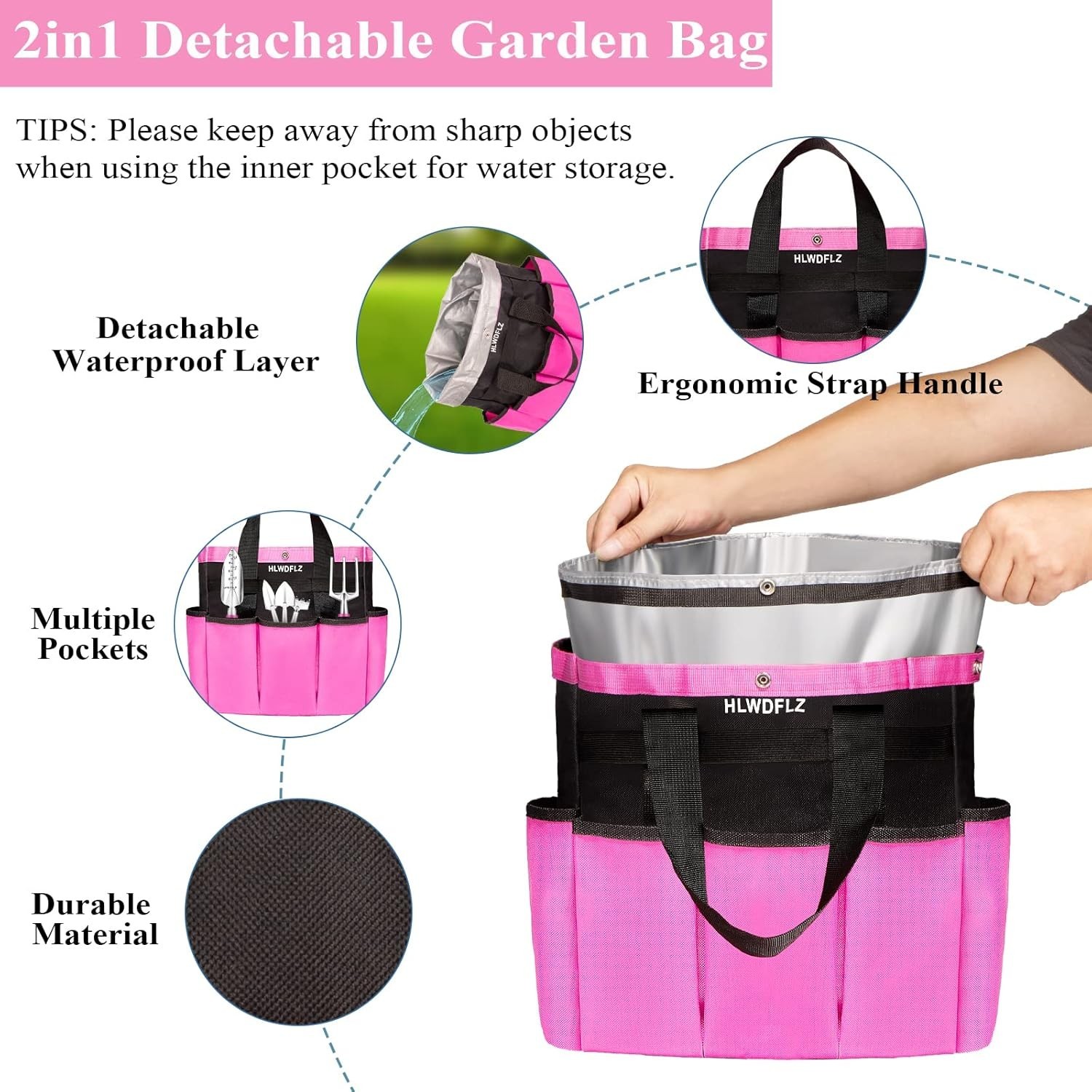 Pink Garden Tool Set 24PCS Heavy Duty with Detachable Waterproof Storage Bag