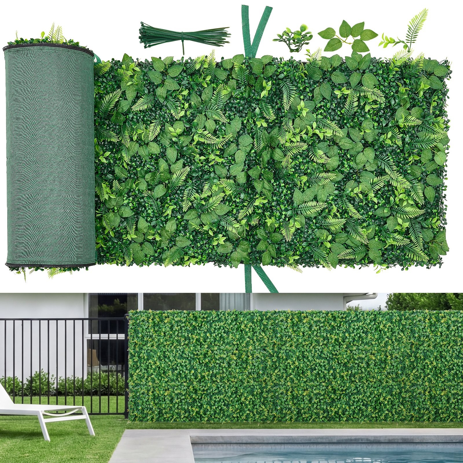 Artificial Plant Wall, 4 PCS, Each Panel 2 x 8 ft Artificial Boxwood Panels, Sun