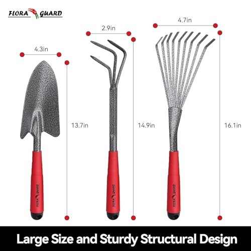 FLORA GUARD 6-Piece Heavy Duty Gardening Tool Set, Trowel, Rake, Hoe, Weeder