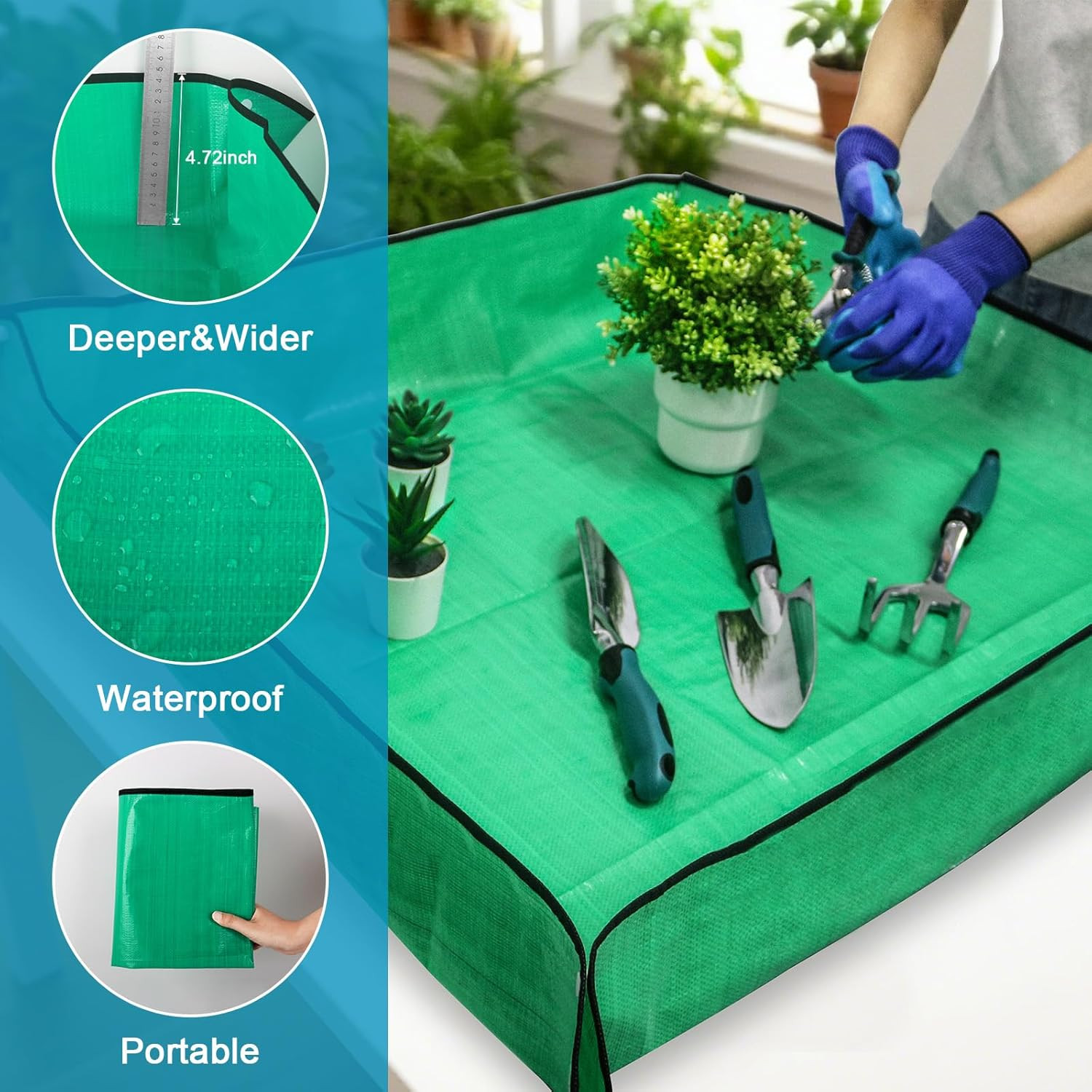 Garden Tool Set w/ Tote Bag Gloves Pruner Trowel Rake Repotting Mat Kit