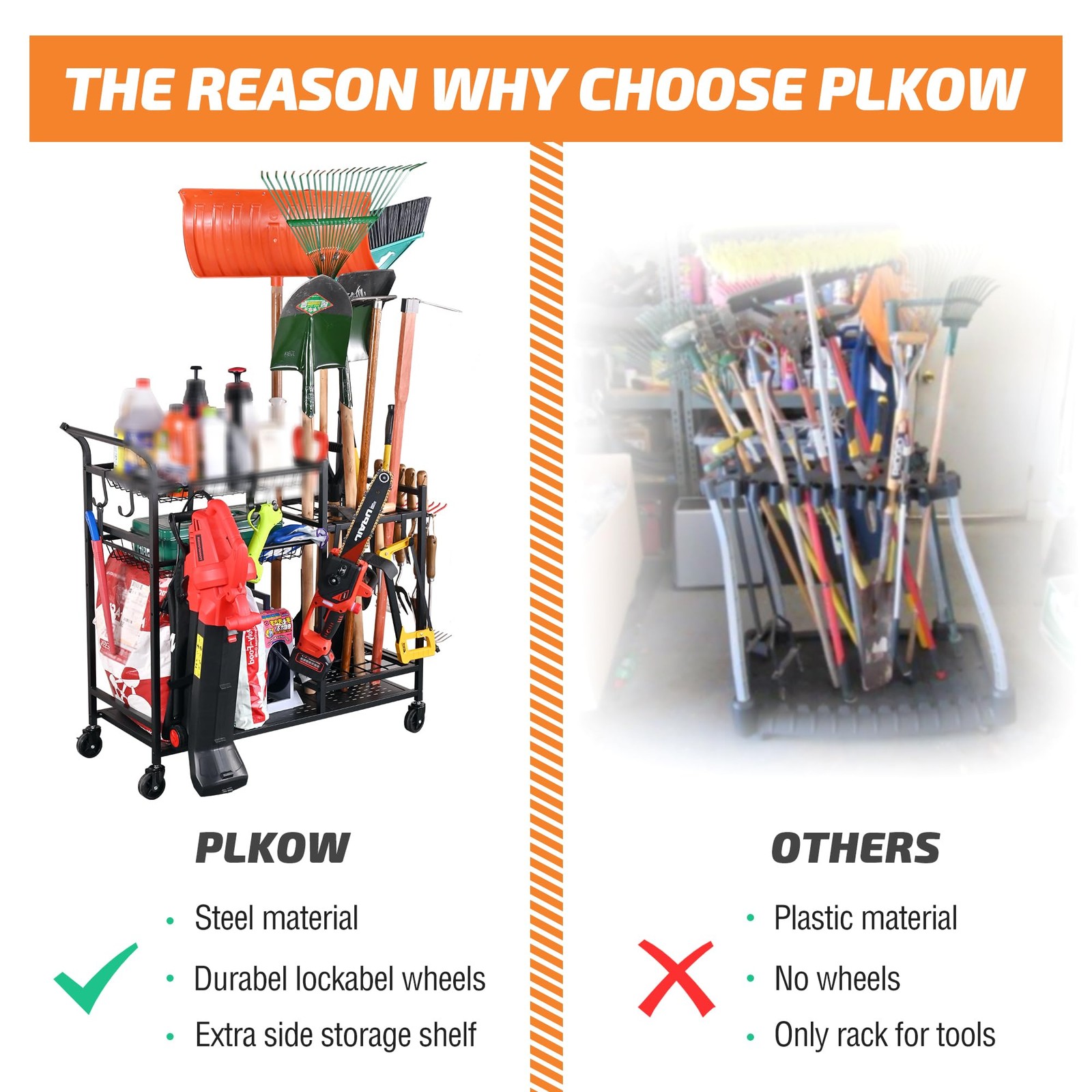 Garden Tool Organizer with Wheels, Garden Tool Rack, Yard Tool Holder for Rak…