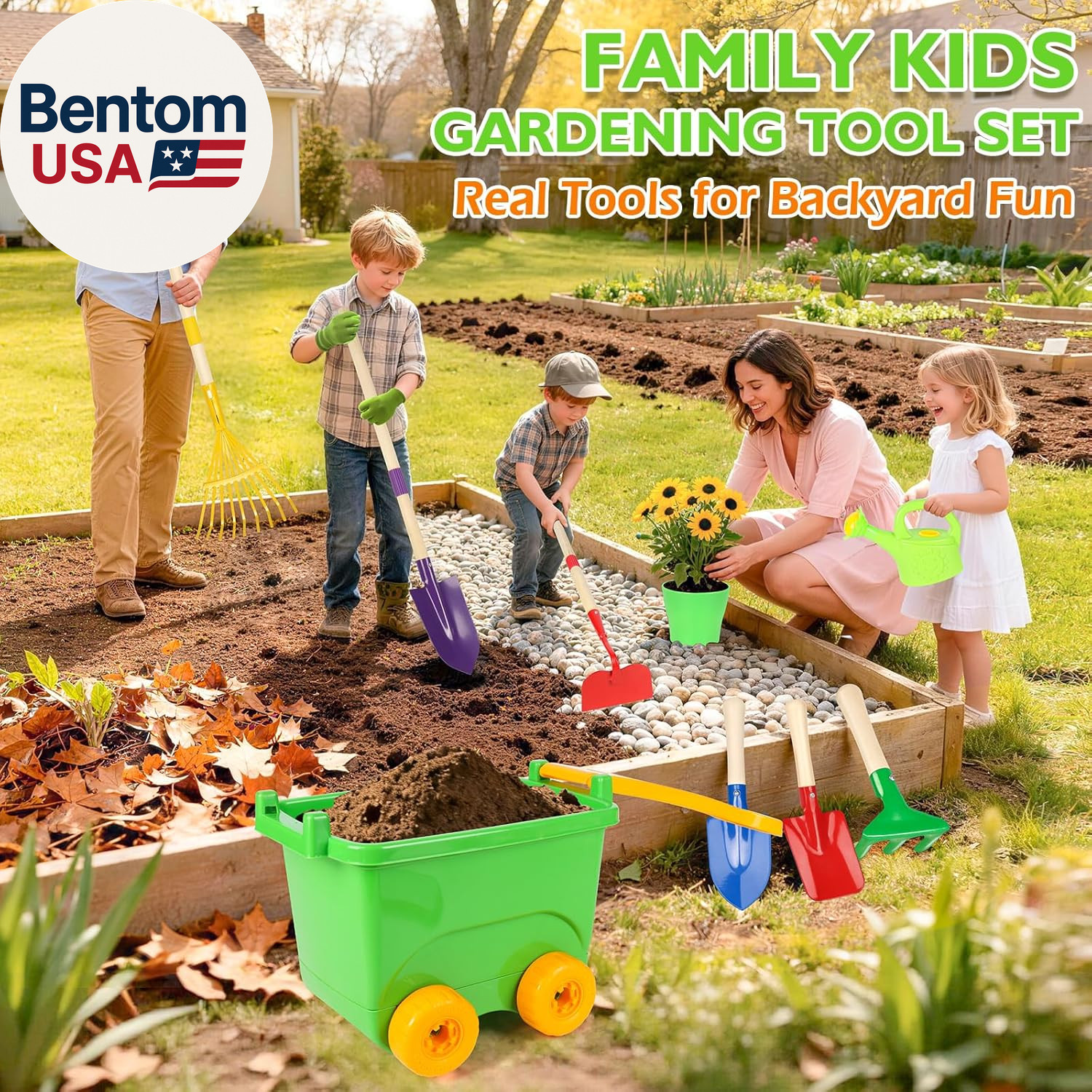 Kids Gardening Set, Outdoor Toys with Wheelbarrow and Kids Garden Tools, Toddler