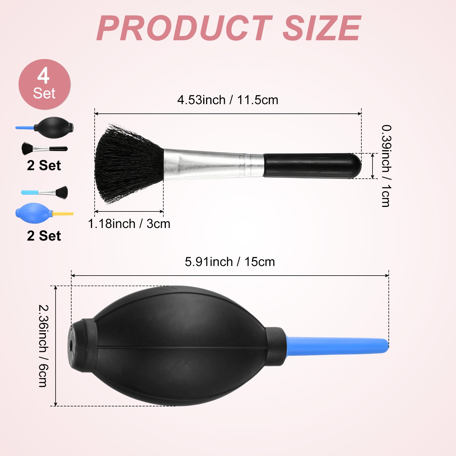 4-Set Plant Brush with Air Duster Blower, Succulent Cleaning Brush [Black/Blue]