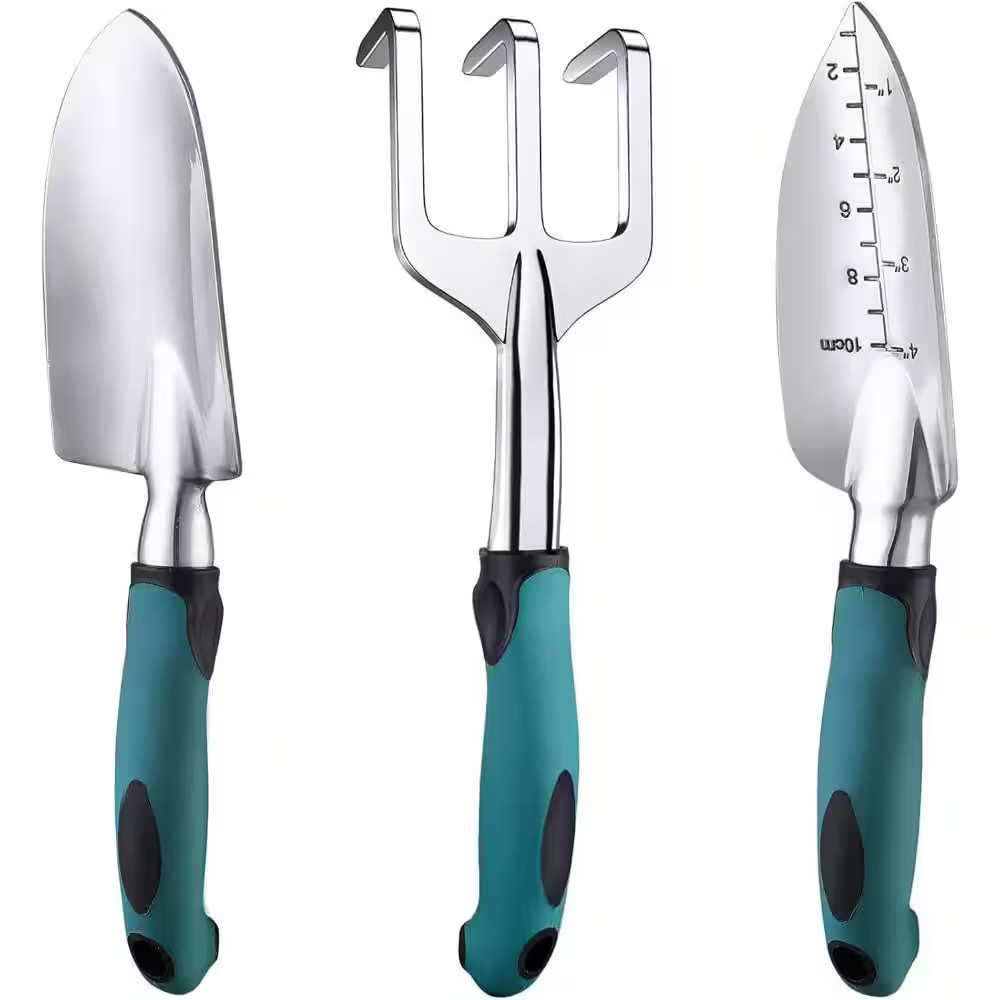 3-Piece Garden Tools Set, Heavy Duty Cast Aluminum with Soft Rubberized Non-Slip
