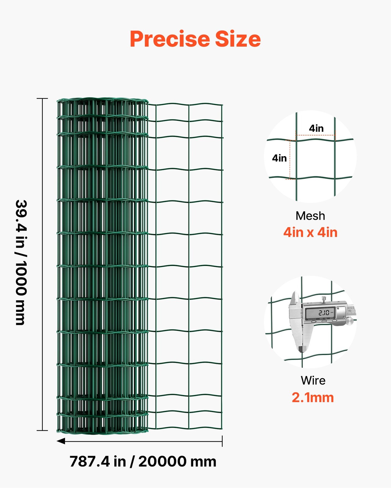 Farm Fence, 39 x 787 in, 4 x 4 in Mesh 2.1mm Galvanized Steel Wire Fencing for C