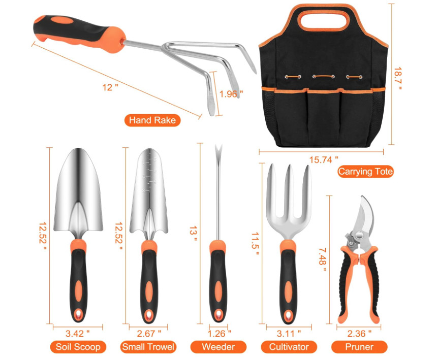 Stainless Steel Heavy Duty Gardening Tool Set, with Non-Slip Rubber Grip