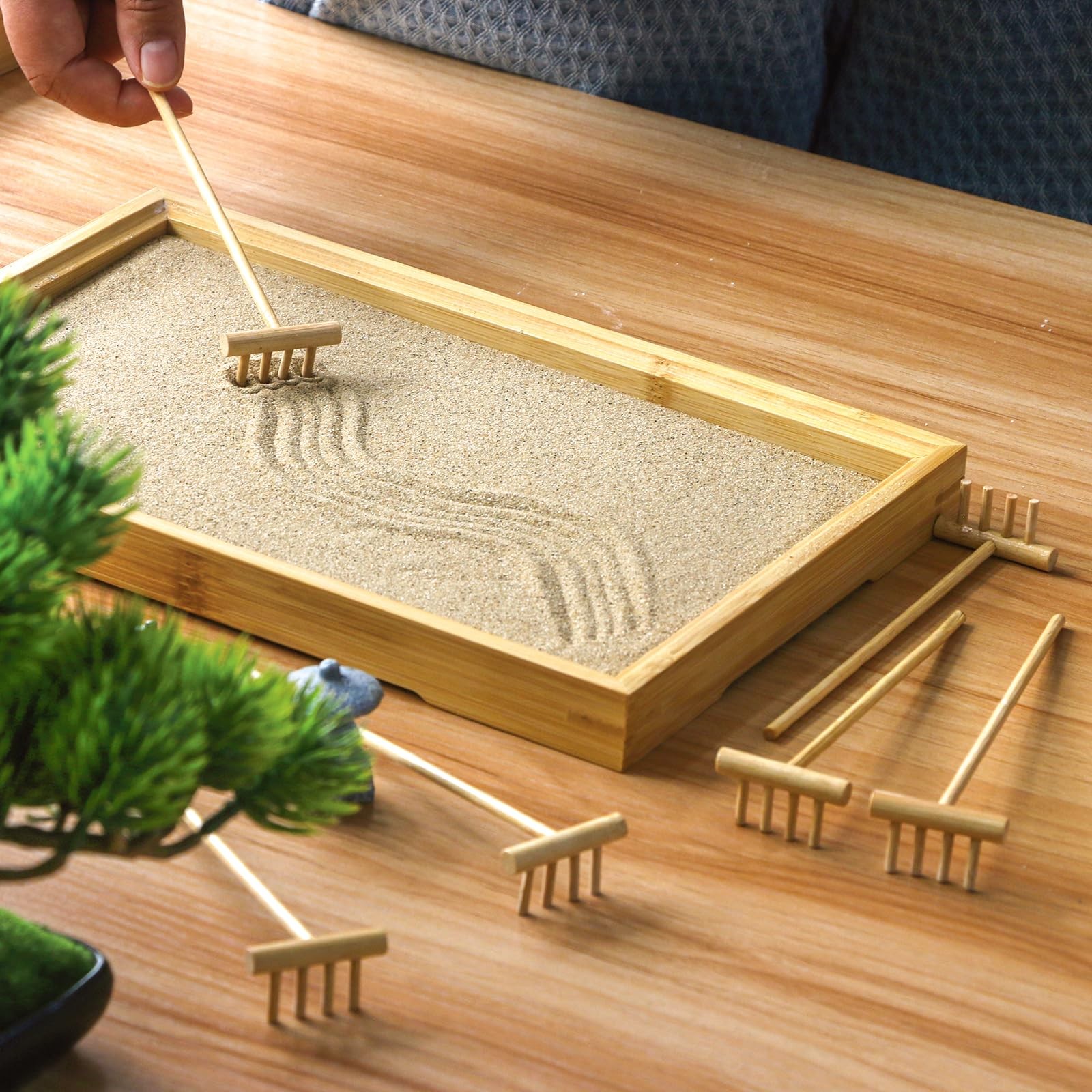 Zen Garden Mini Bamboon Rake – 6PCS Tabletop Rock Sand Garden Tools Accessori…
