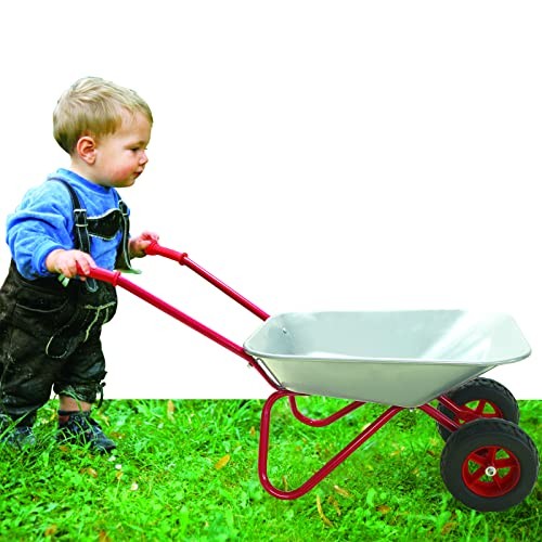 3T GROUP Kids Gardening Tool Set Wheelbarrow,Toddler Metal Wheelbarrow Silver