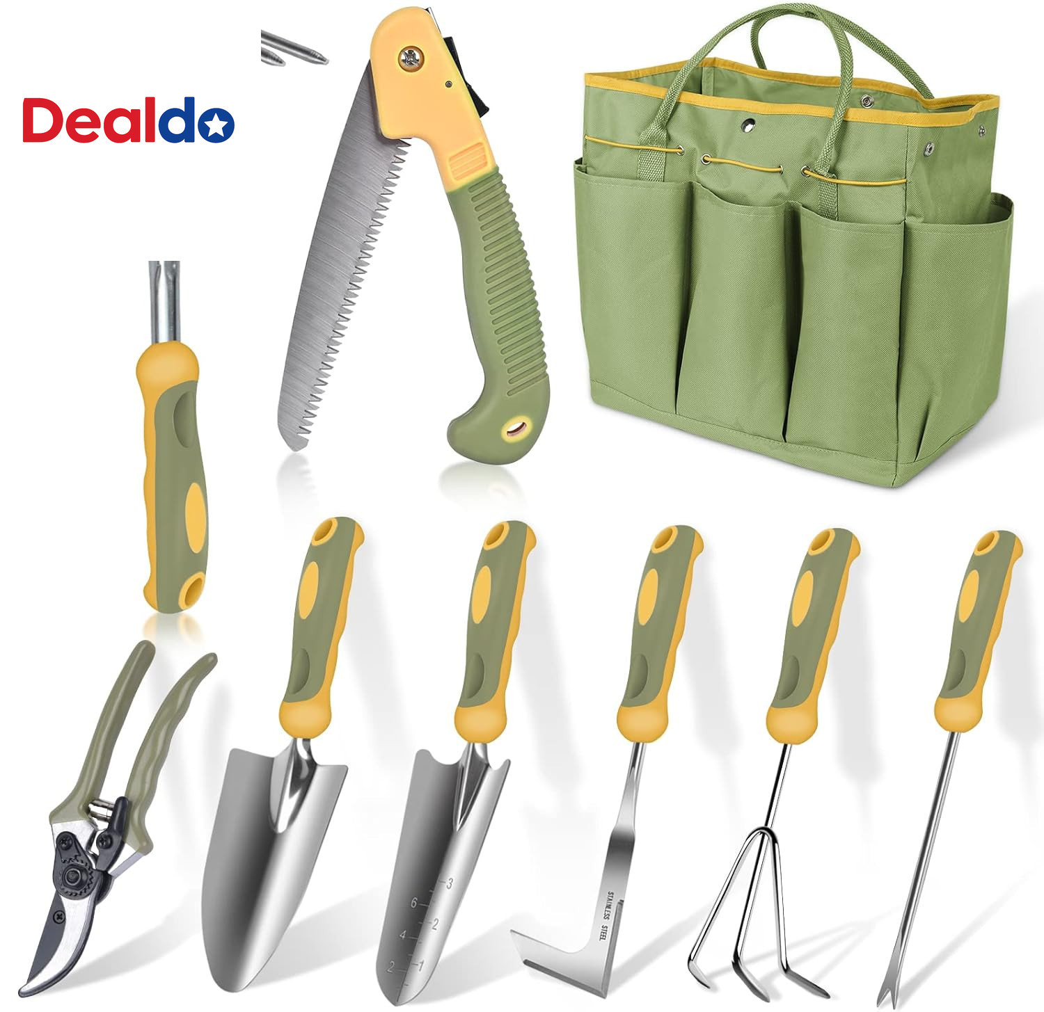 Garden Tool Set, 9 Piece Stainless Steel Heavy Duty Gardening Hand Tools with H
