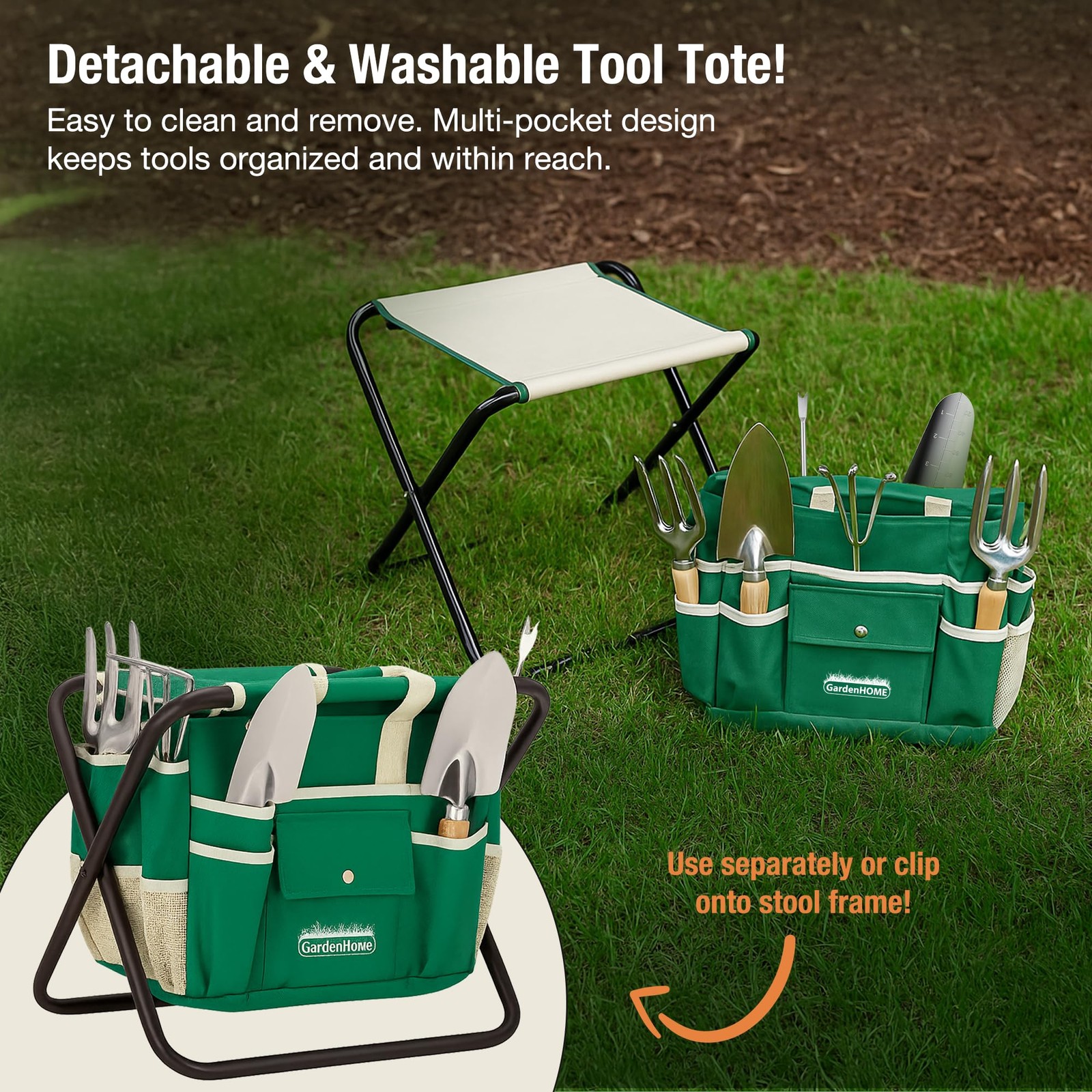 7-Piece Gardening Tool Set – Stainless Steel Tools, Stool & Tote for Gardeners
