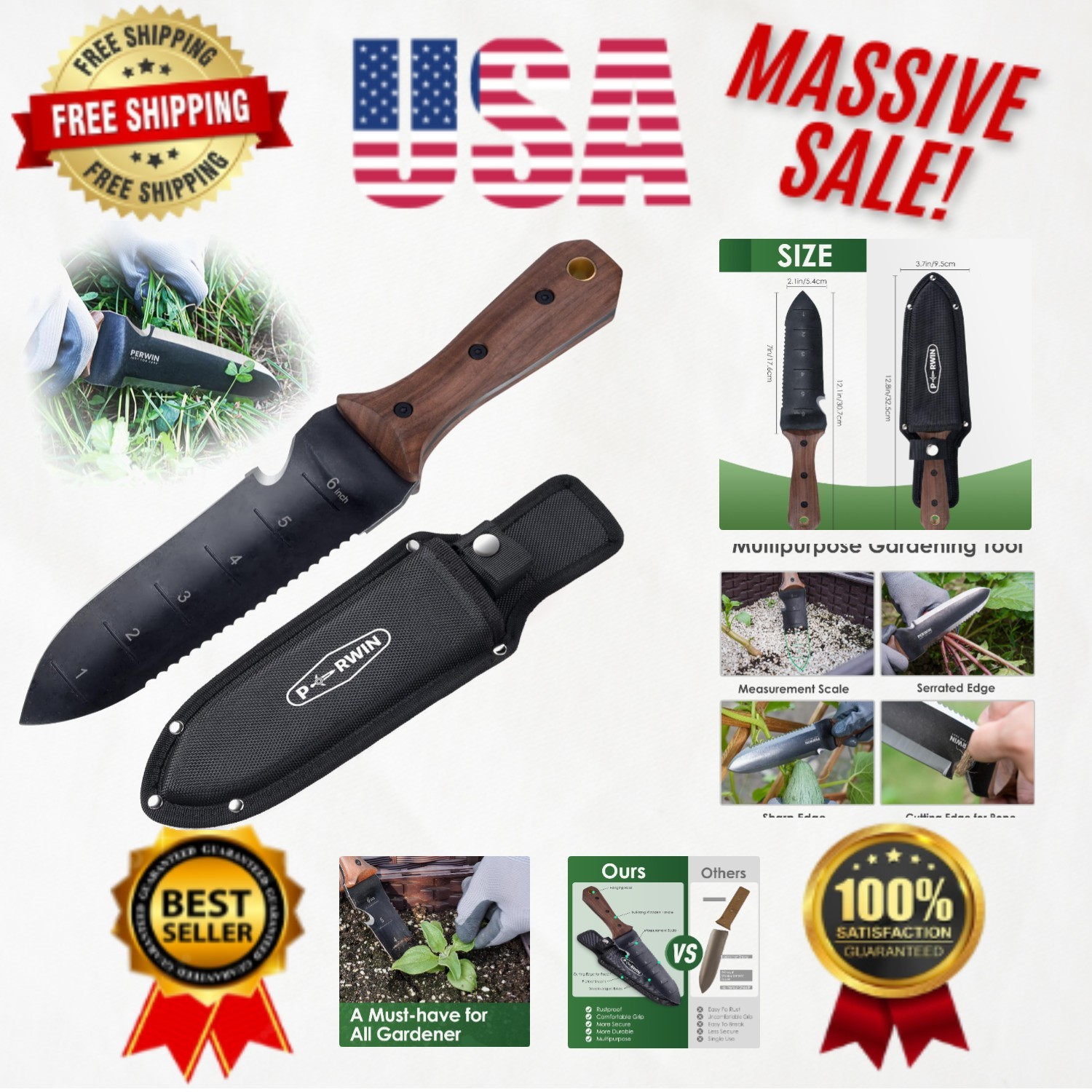 Versatile Hori Hori Garden Knife with Protective Sheath – Ideal for All Tasks