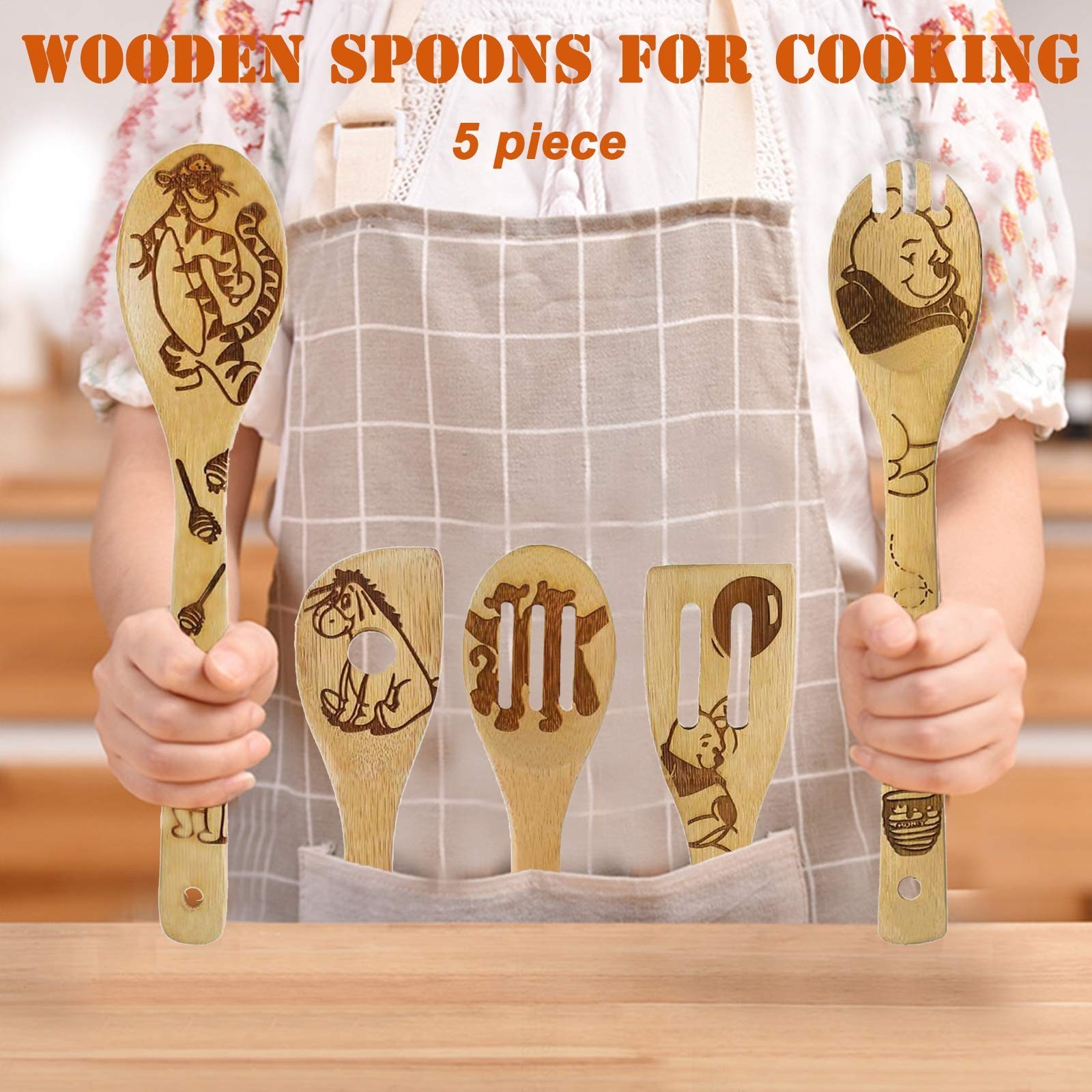 5 Cartoon Wooden Spoons for Cooking – Mom Birthday Gifts,Winnie Bear Gifts,Wi…