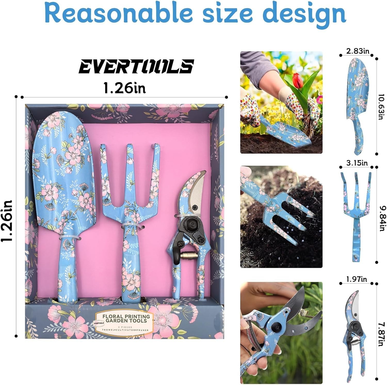 Garden Tool Set, 3 Piece Floral Gardening Tools for Women, Aluminum Gardening Ha