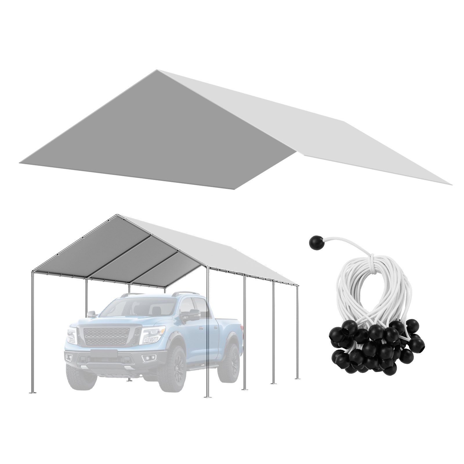 Carport Replacement Canopy, 10 x 20 ft Potable Garage Tent Top Tarp, UV-Resistan
