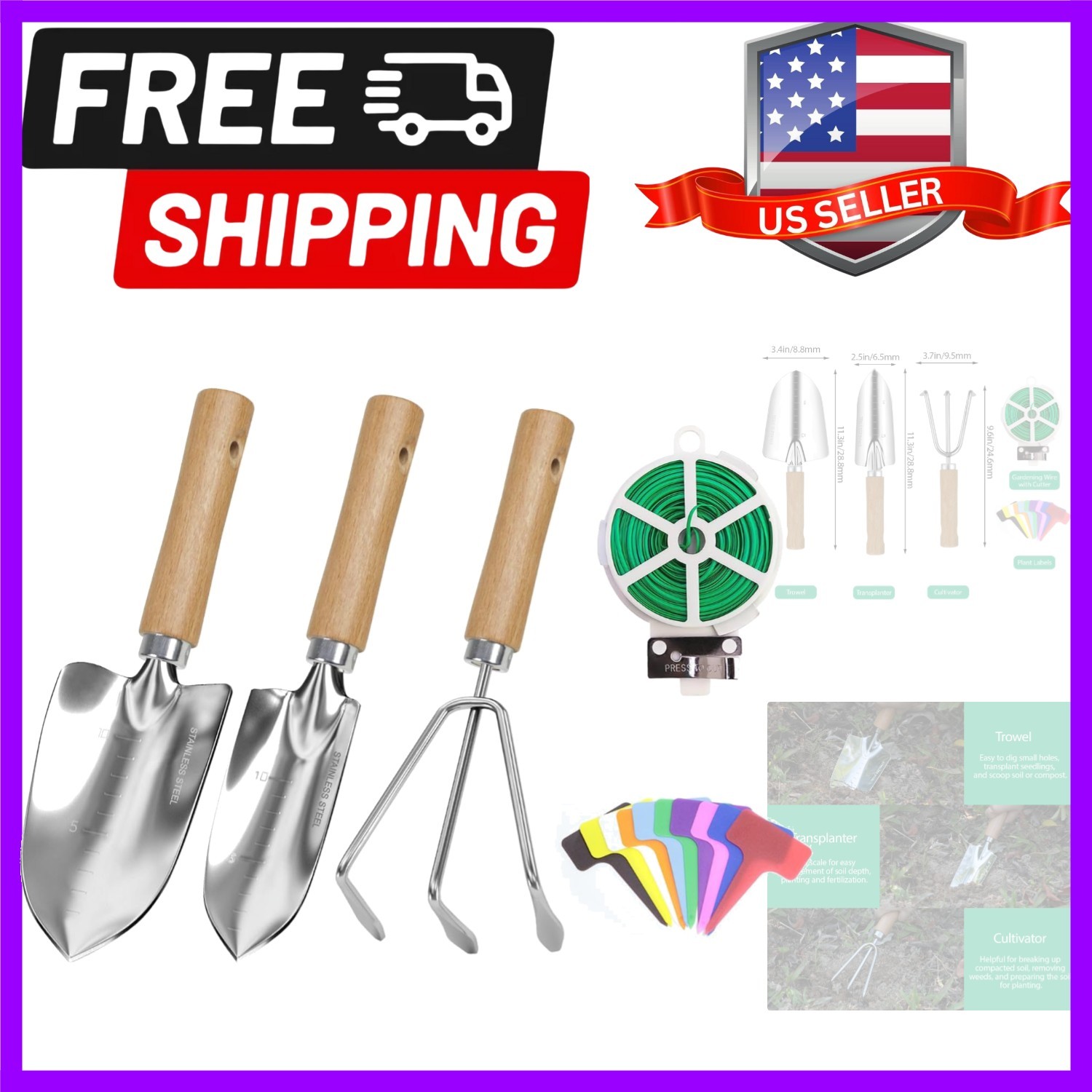 Garden Tool Set, 3Pcs Stainless Steel Heavy Duty Gardening Kit Including Trow…