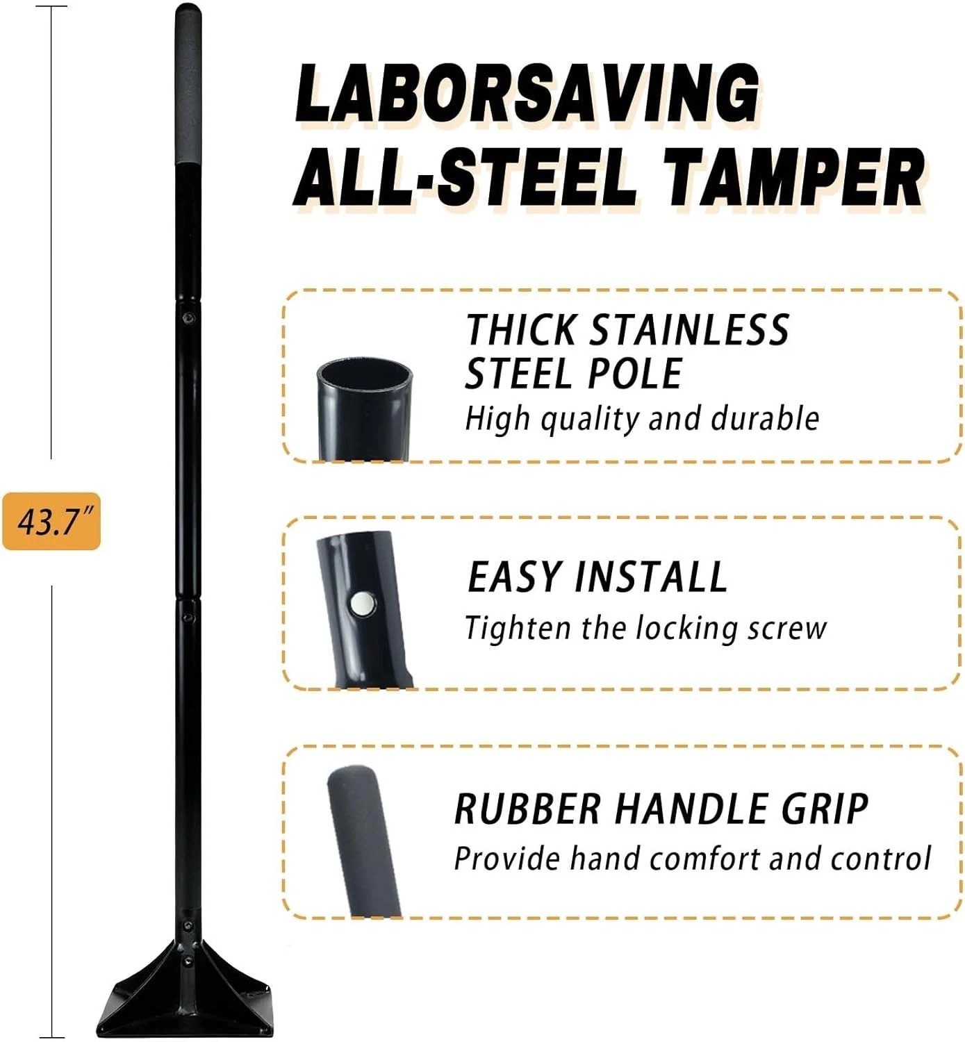 Steel Tamper Tool with 48 inch Handle, 10”x10” Gardening Hand Tools for Lev…