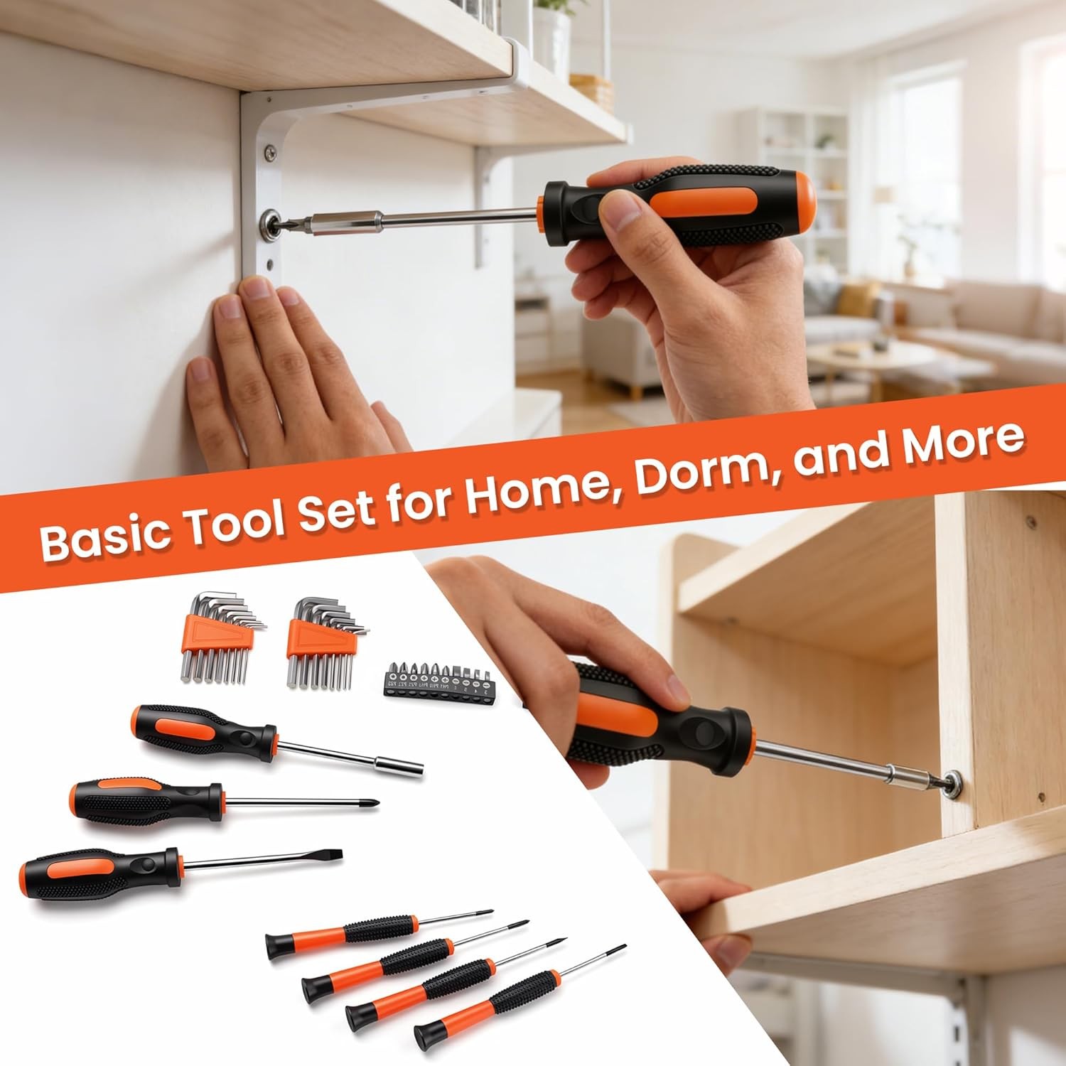 Home Repair Tool Kit 141 Piece Basic Set for Home Car Dorm Use with Storage Box
