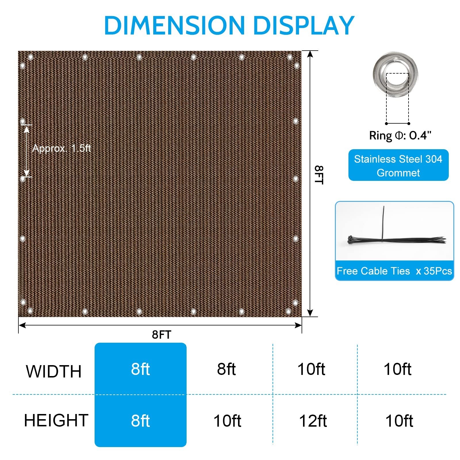 Sun Shade Cloth,8×8 FT,Shade Fabric with Stainless Steel Reinforced Grommets …