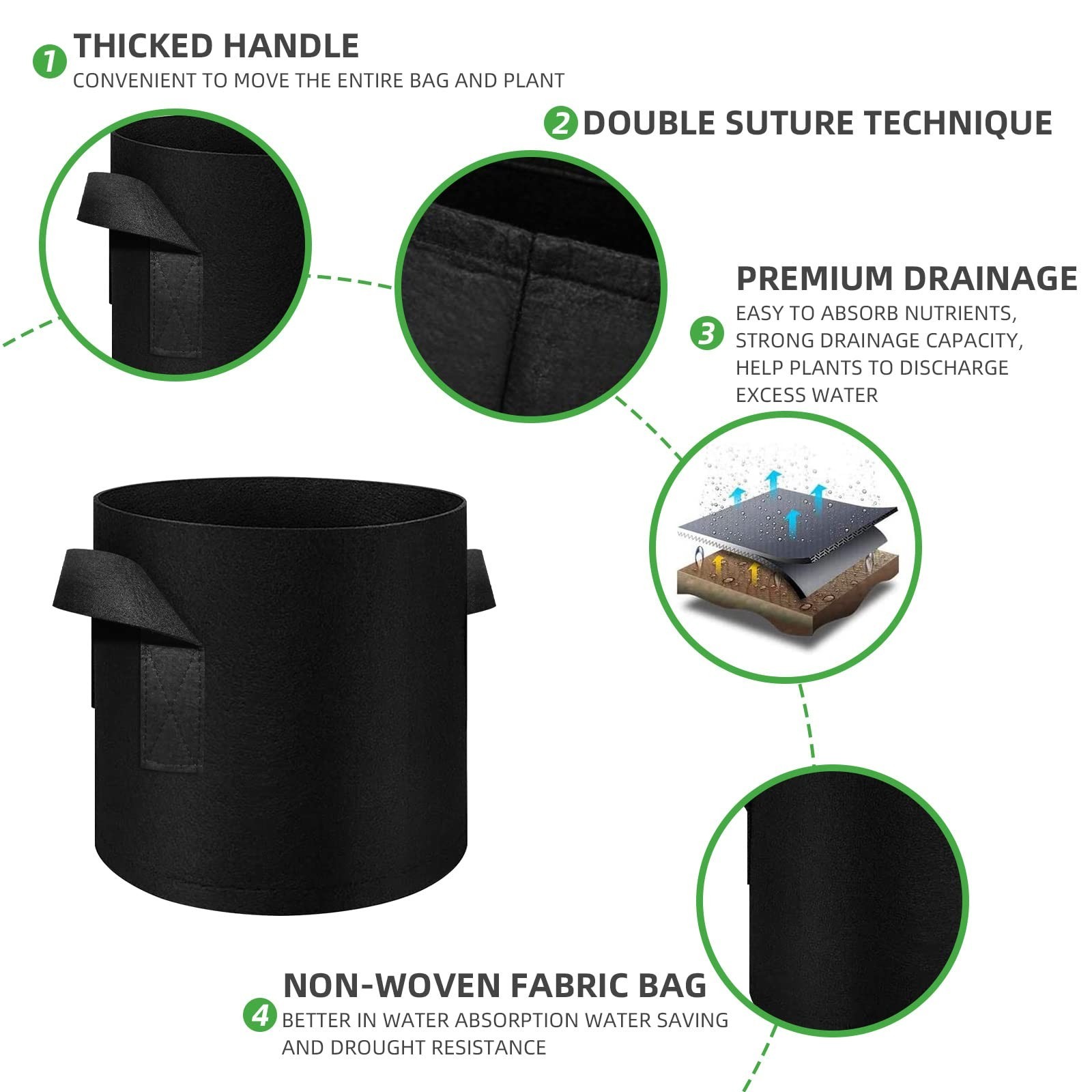5 Pack 7 Gallon Grow Bags, Heavy Duty Thickened Nonwoven Fabric Pots with Han…