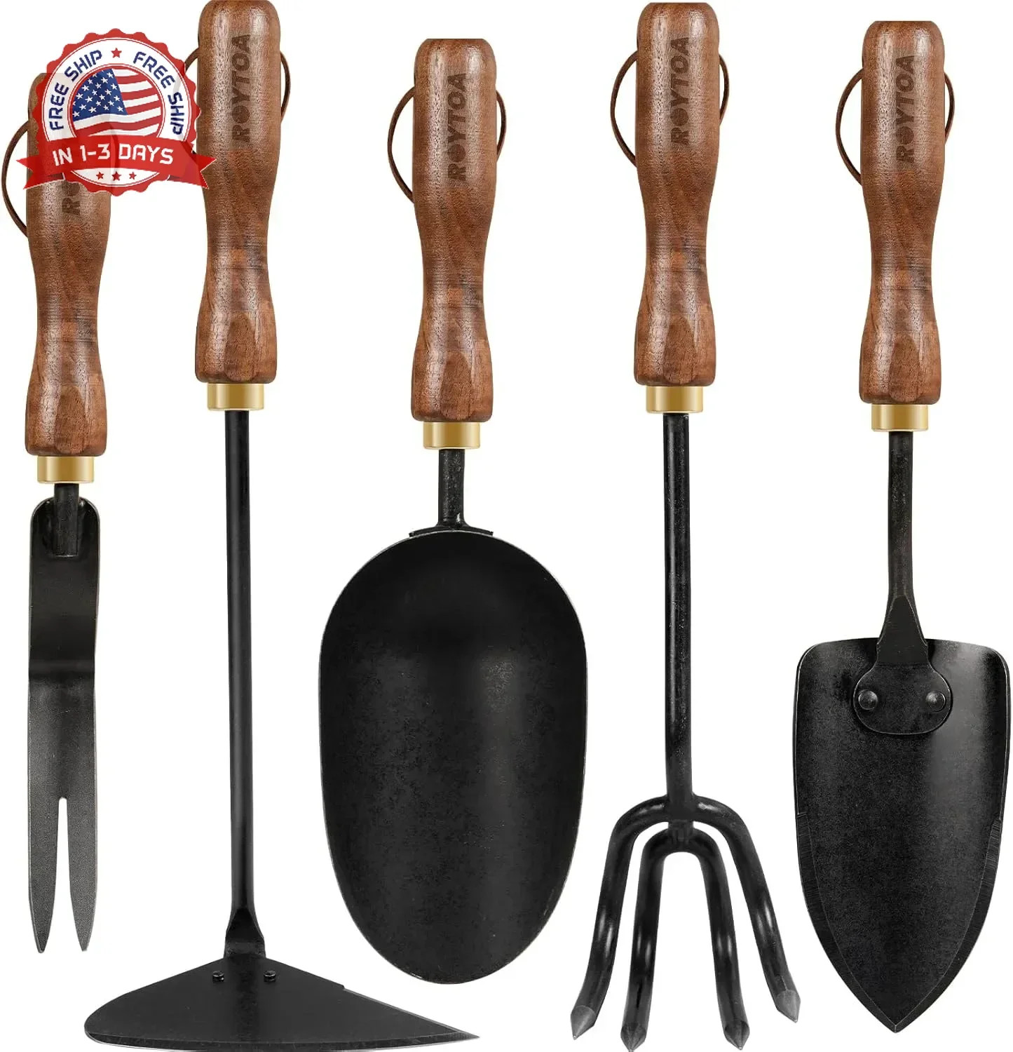 ROYTOA Garden Tool Set, 5PCS Gardening Tools, Stainless Steel Heavy Duty Hand Cu