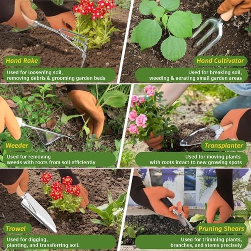22Pcs Gardening Tools Set for Women Heavy Duty Garden Hand Tool Kit Black