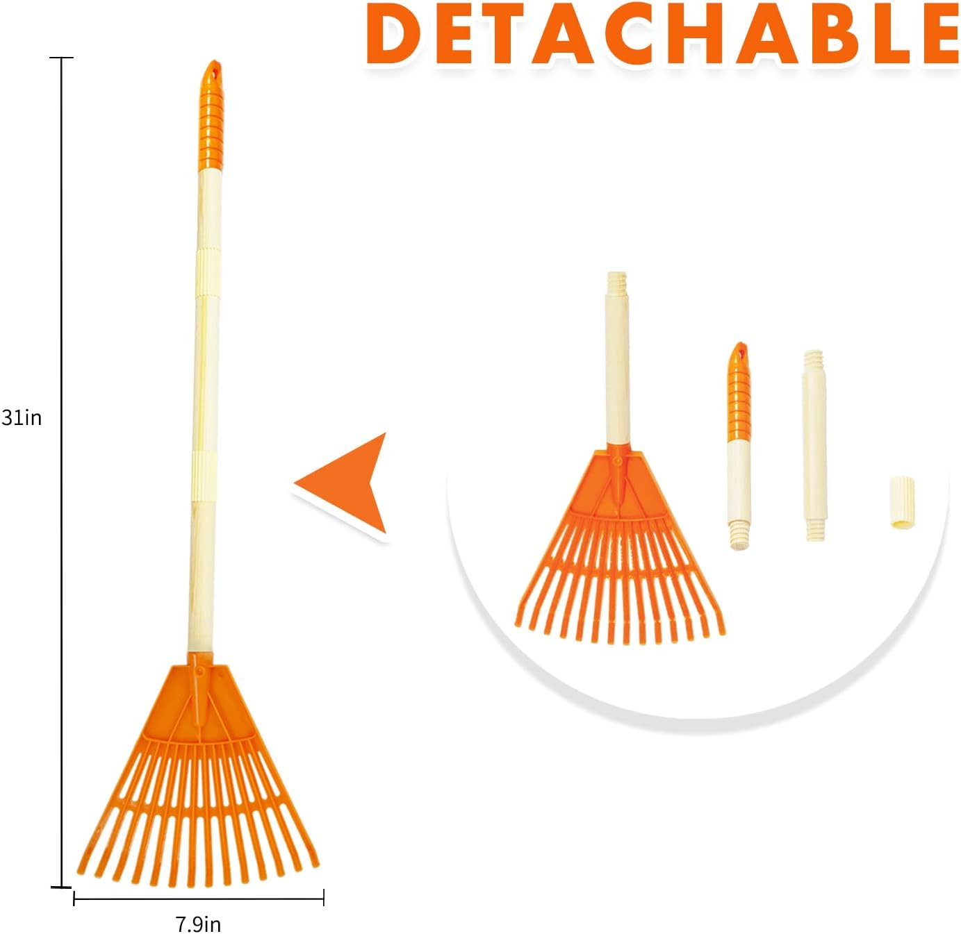 Kids Rakes, 4 Pieces 31″ Heavy Duty Lawn Tool for Leaves, Child Size, Plastic He