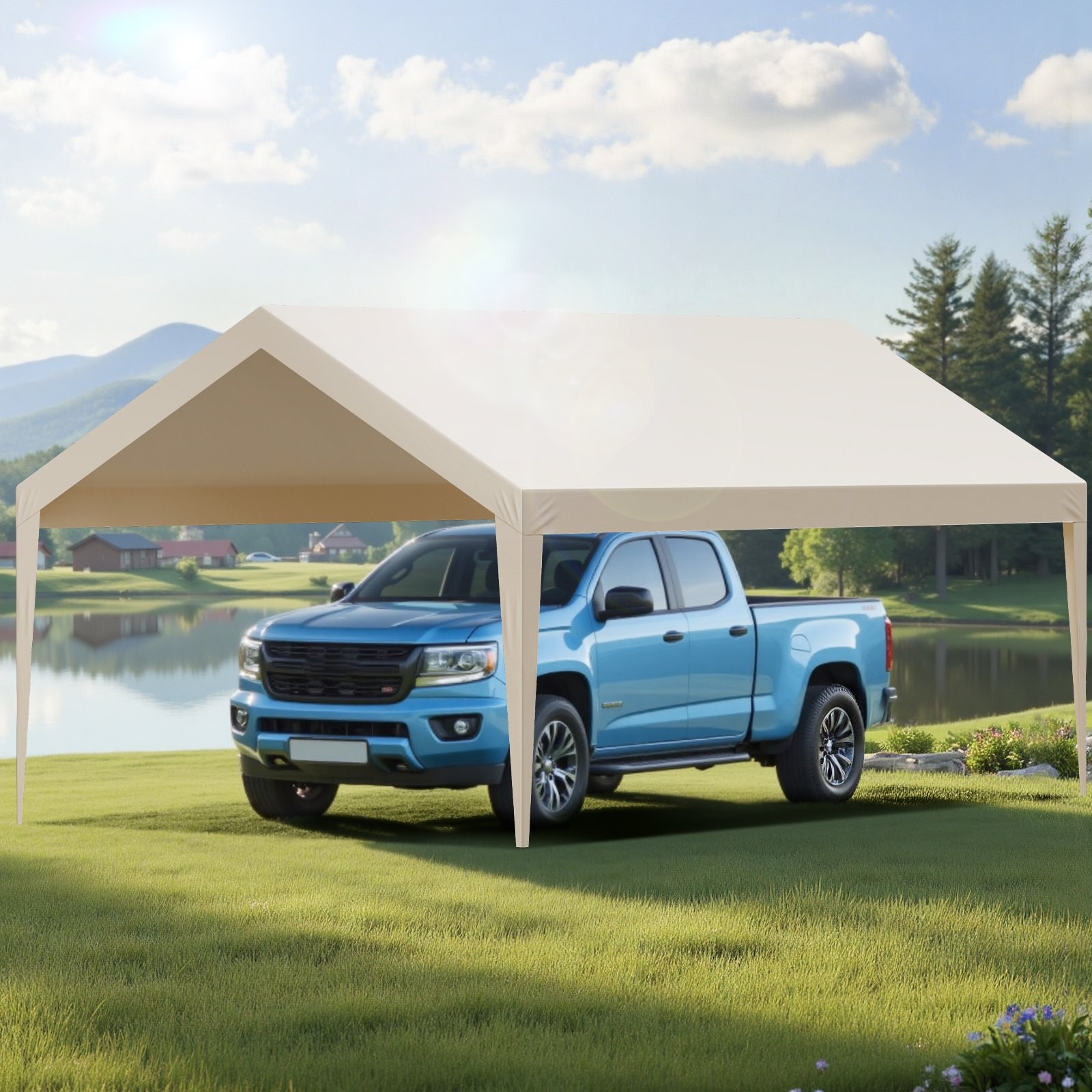 Carport Replacement Canopy, 12 x 20 ft Potable Garage Tent Top Tarp, UV-Resistan