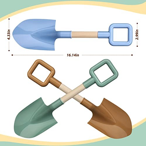 Wood Kids Garden Tool Shovels Toys, 16″ Beach Spades Sand Shovels Toys Avocado
