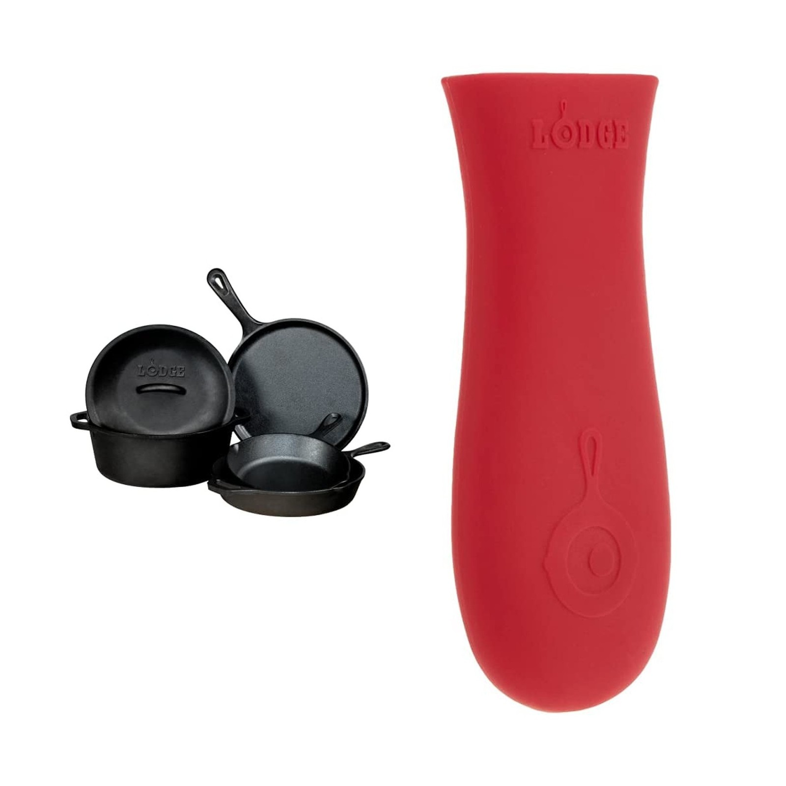 Lodge Pre-Seasoned Cast Iron 5 Piece Set, Black & Silicone Hot Cast… Fast Ship