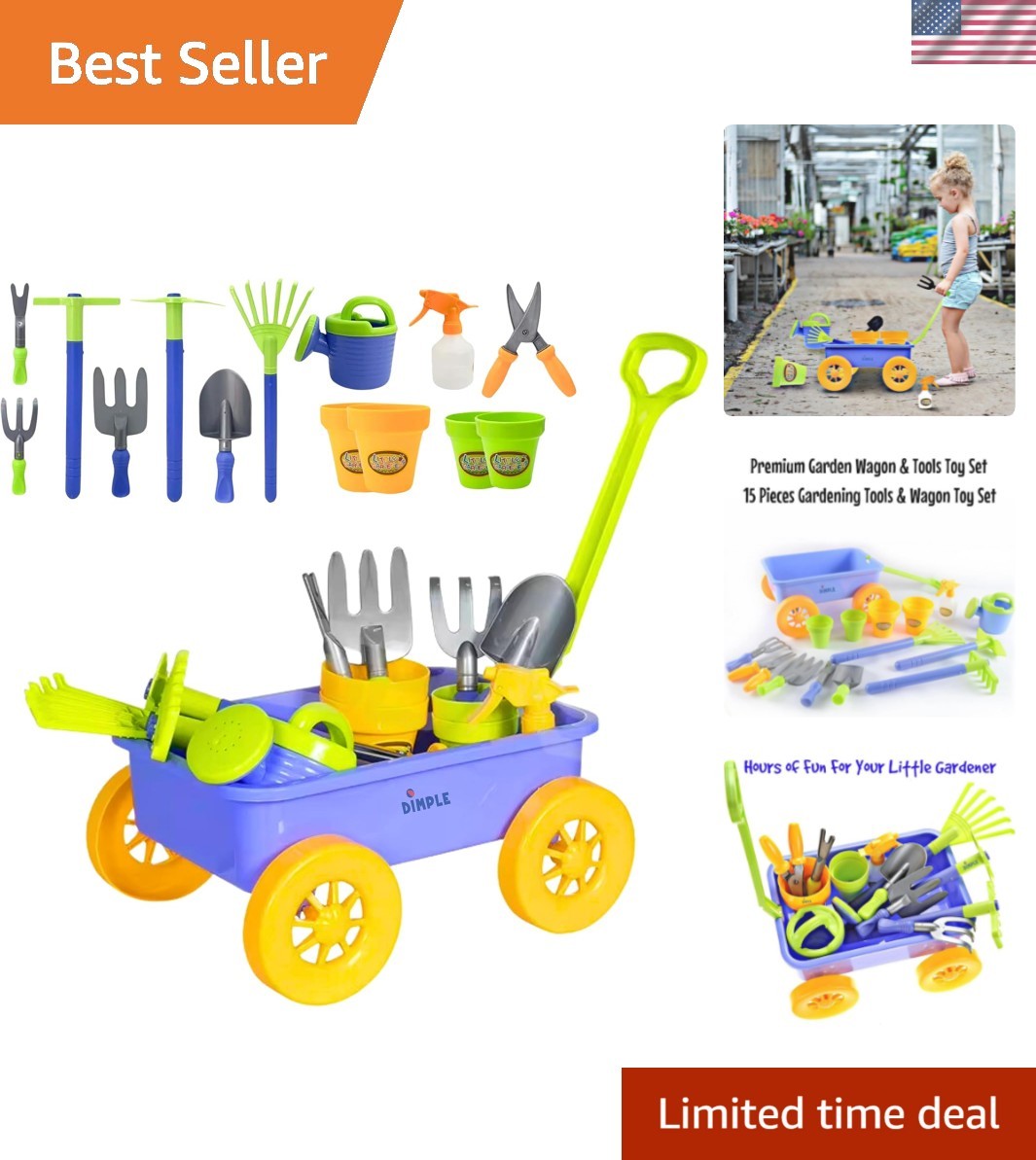 Garden Wagon & Tools Toy Set, Kids Gardening Set – 15 Pcs Outdoor Toys for To…
